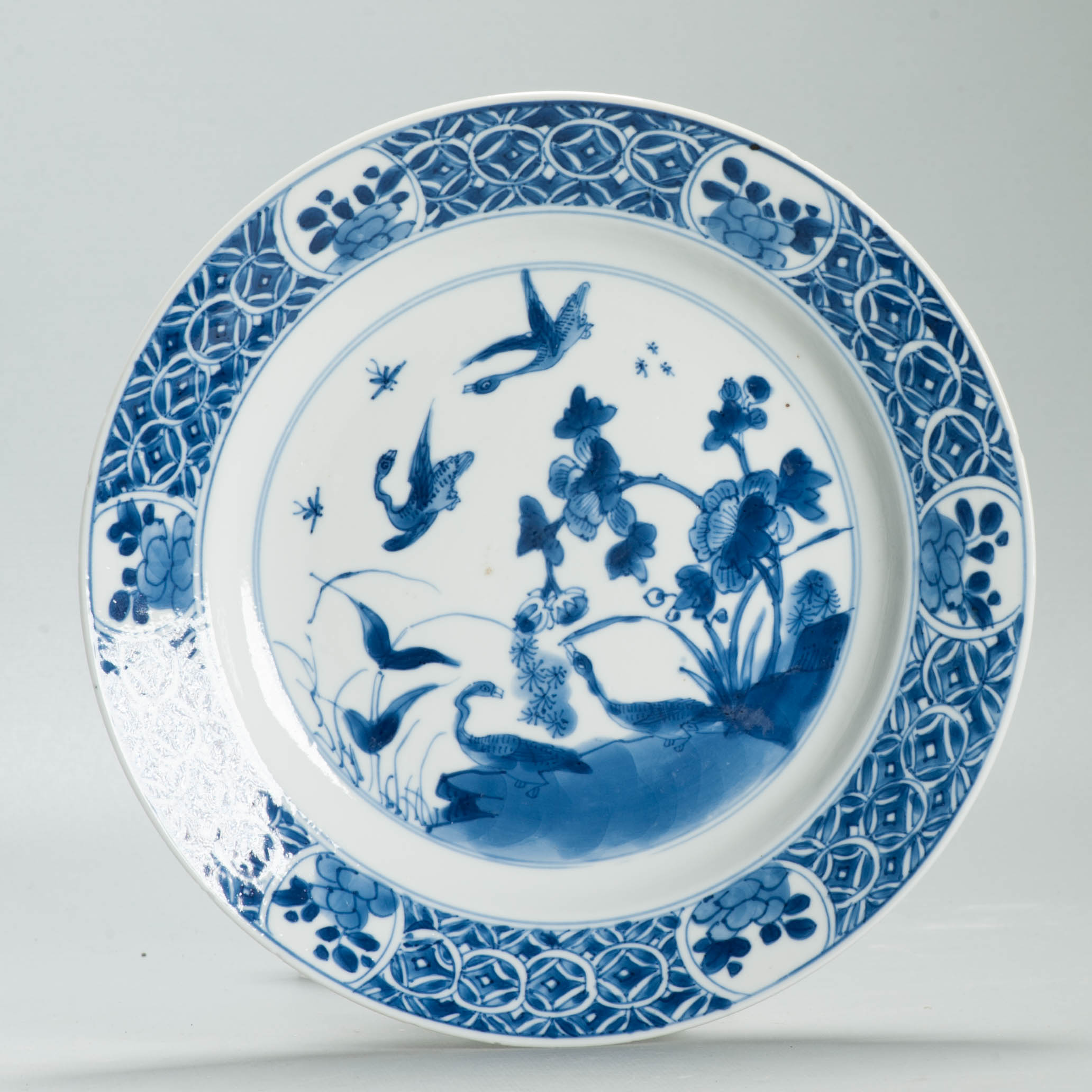 Antique Chinese Porcelain Kangxi Period Plate Dish Ducks Flowers Marked - Image 3