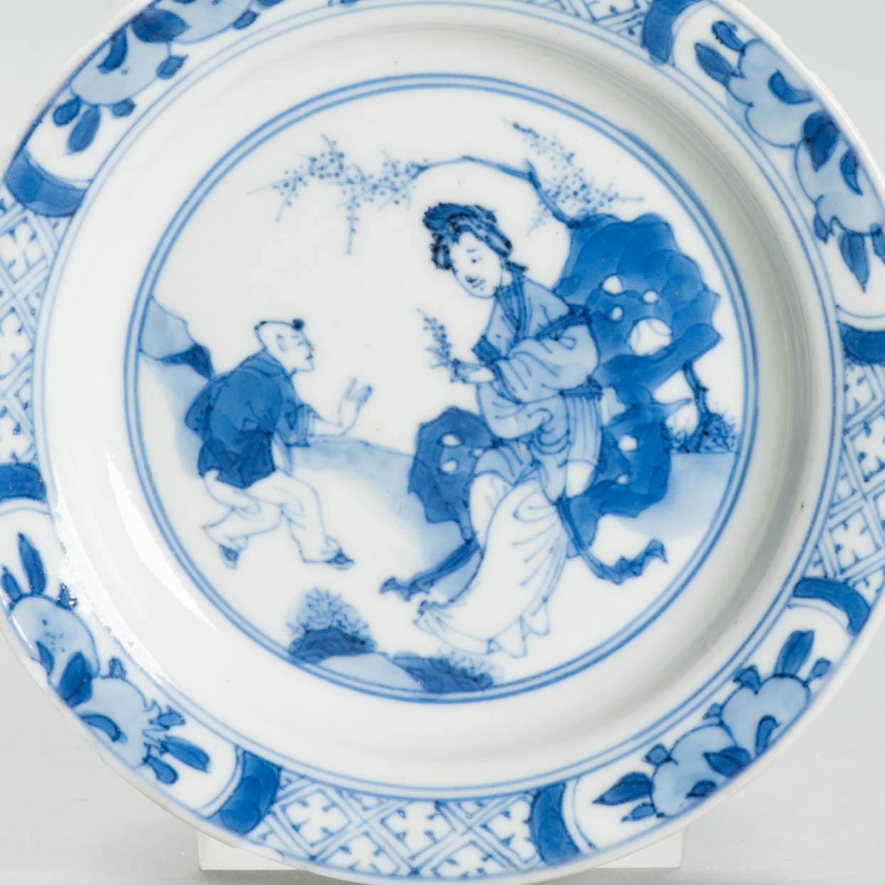 Antique Ca 1700 Chinese Porcelain Small Dish Kangxi Blue White Figural Liza - Image 4