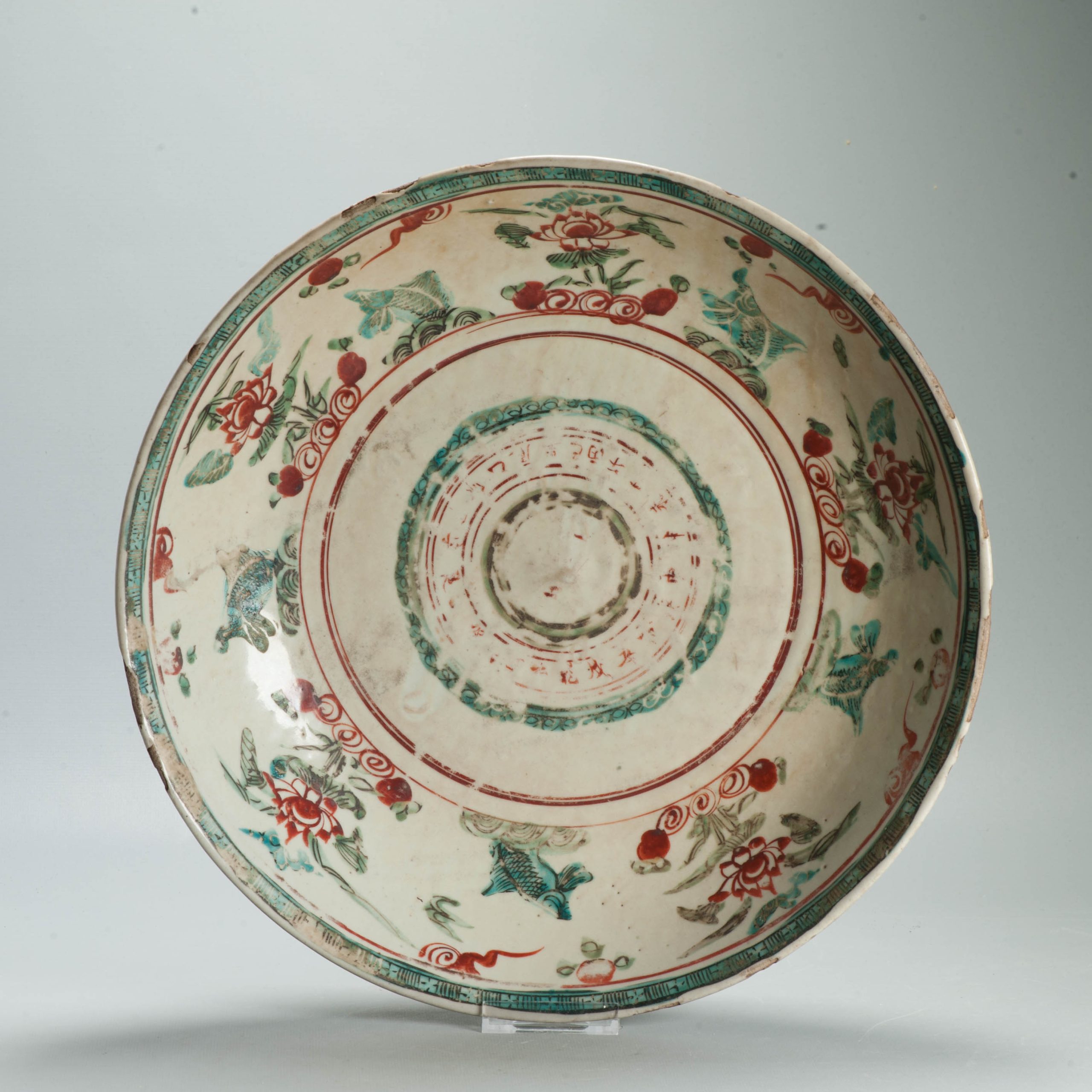 34CM Antique Chinese Porcelain Ming China Swatow Zhanghou Wucai COlors