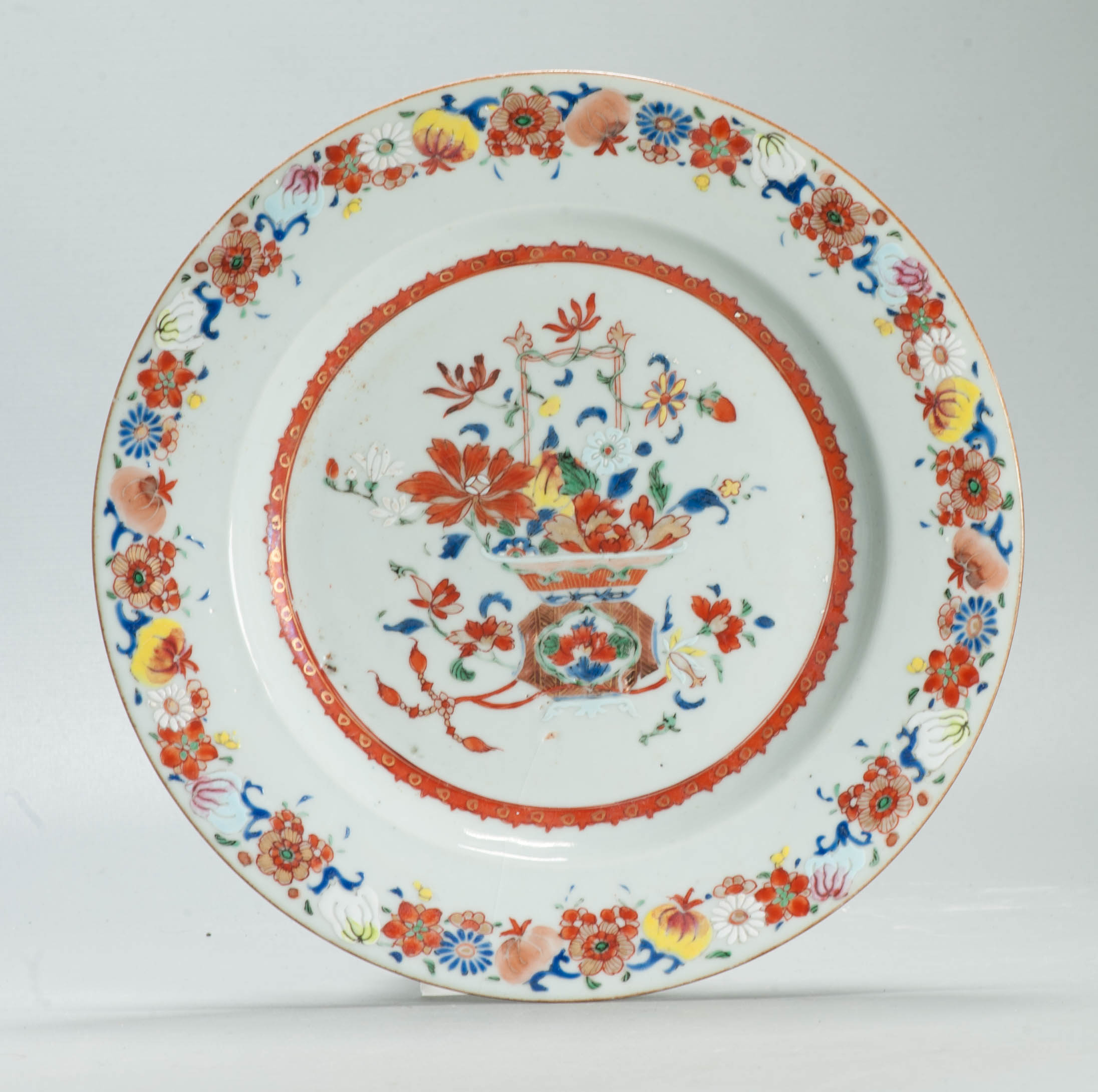 18th century Antique Chinese Porcelain Plate Flower Basket Polychrome - 图片 4
