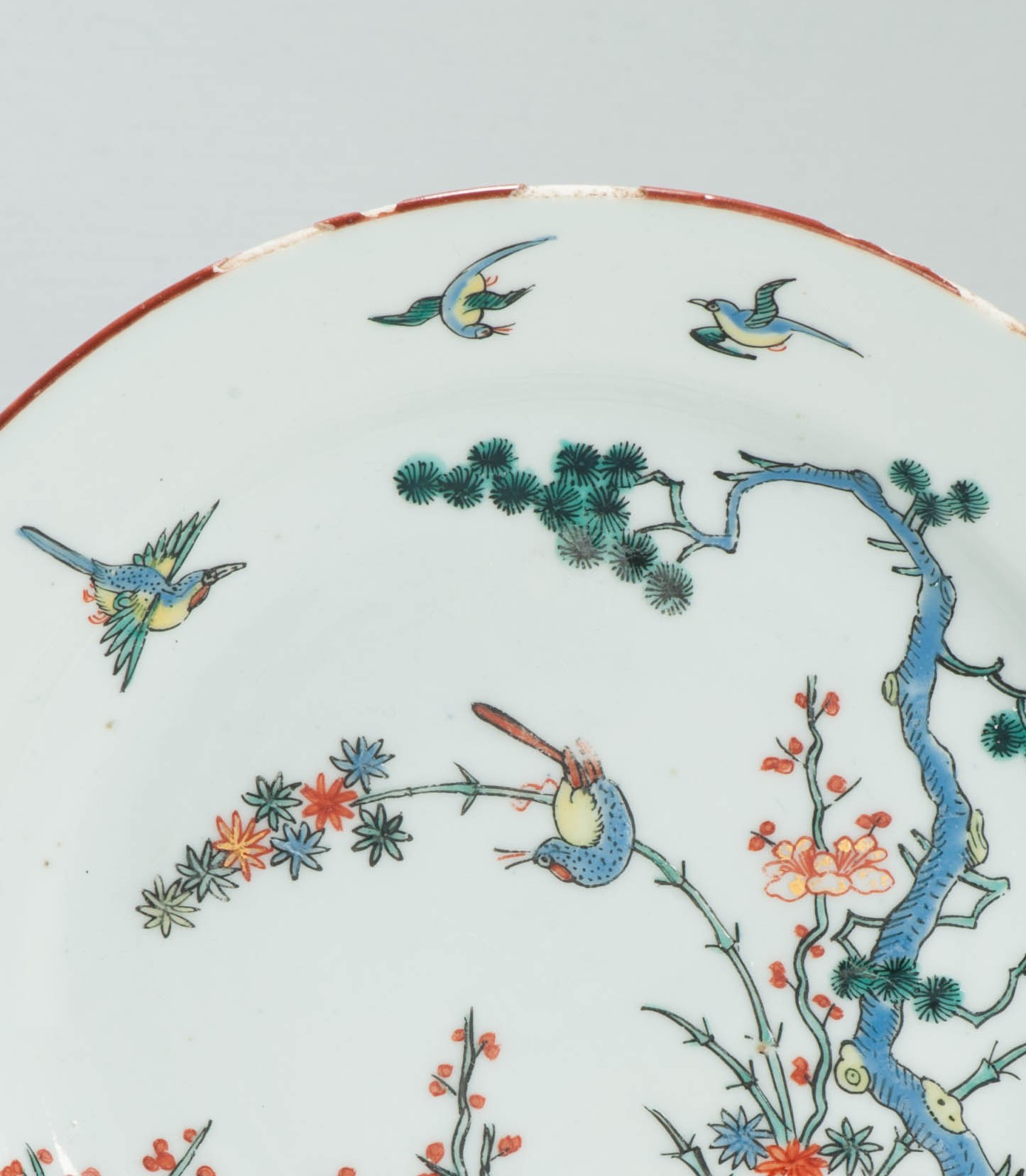 Antique 18C Chinese Porcelain Kakiemon Dish Amsterdam Bont Qing Birds - Image 5