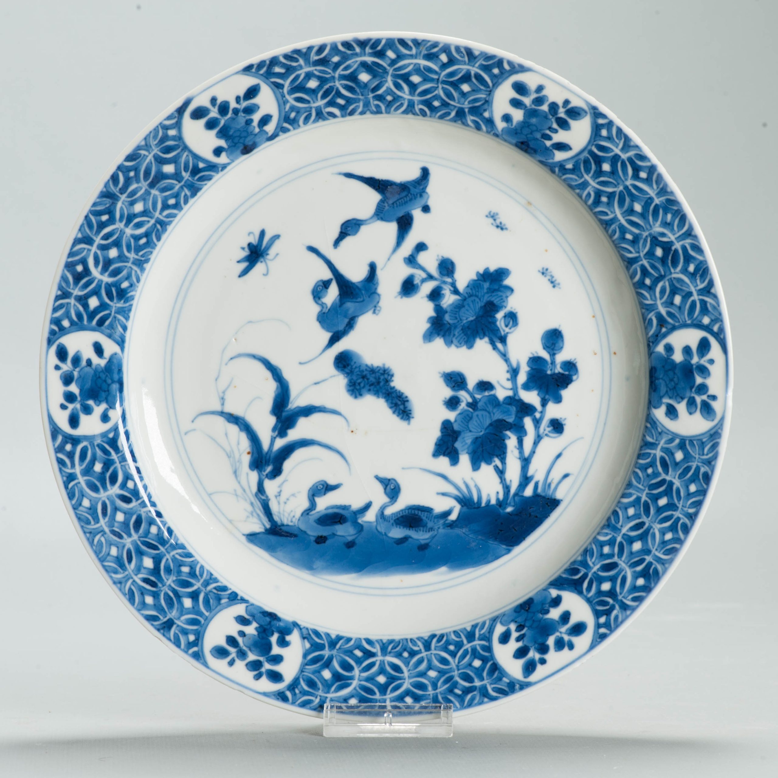 Antique Chinese Porcelain Kangxi Period Plate Dish Ducks Flowers Marked - 图片 13