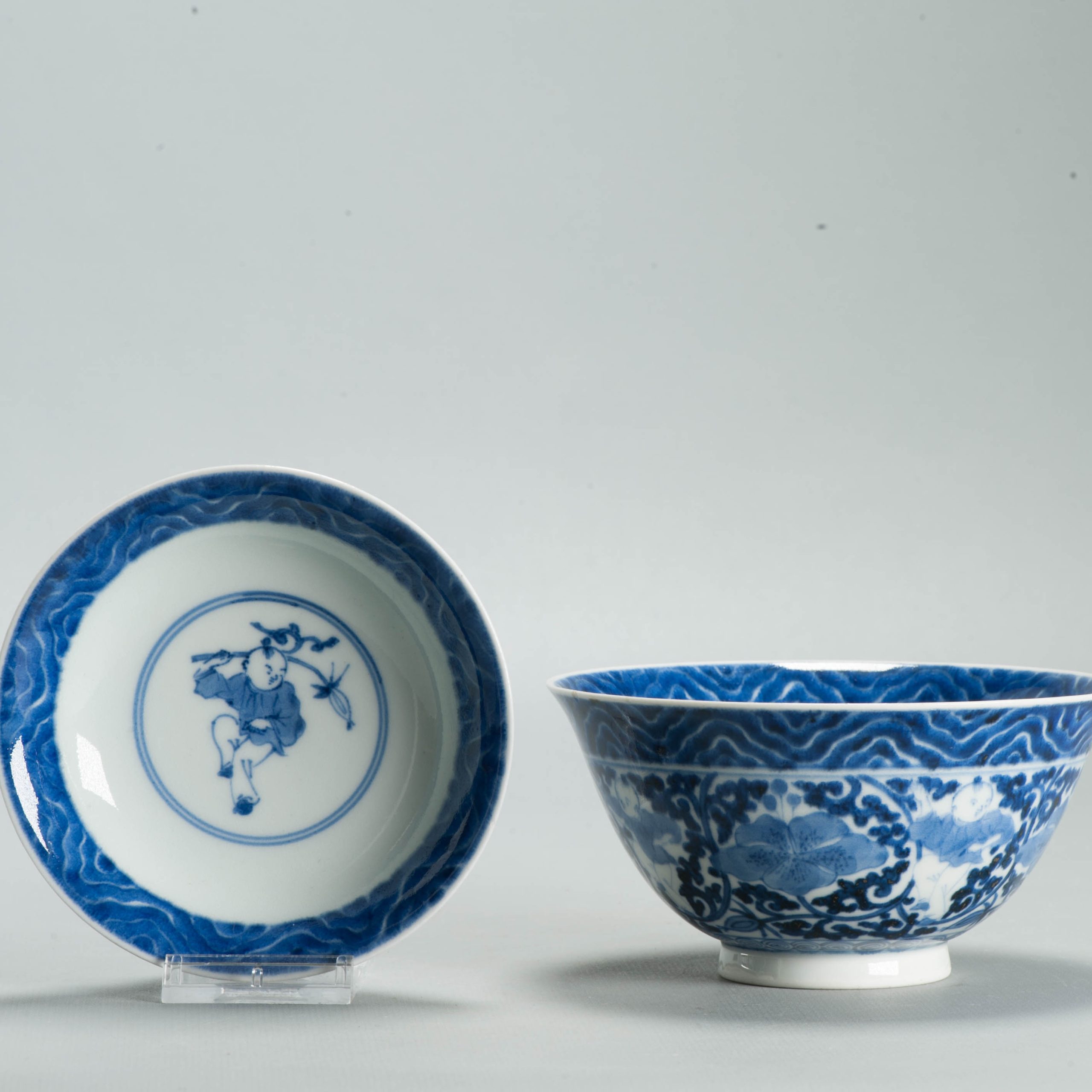 Antique Edo Japanese Arita Blue White Shonzui Gaiwan Covered Tea Bowl - 图片 17
