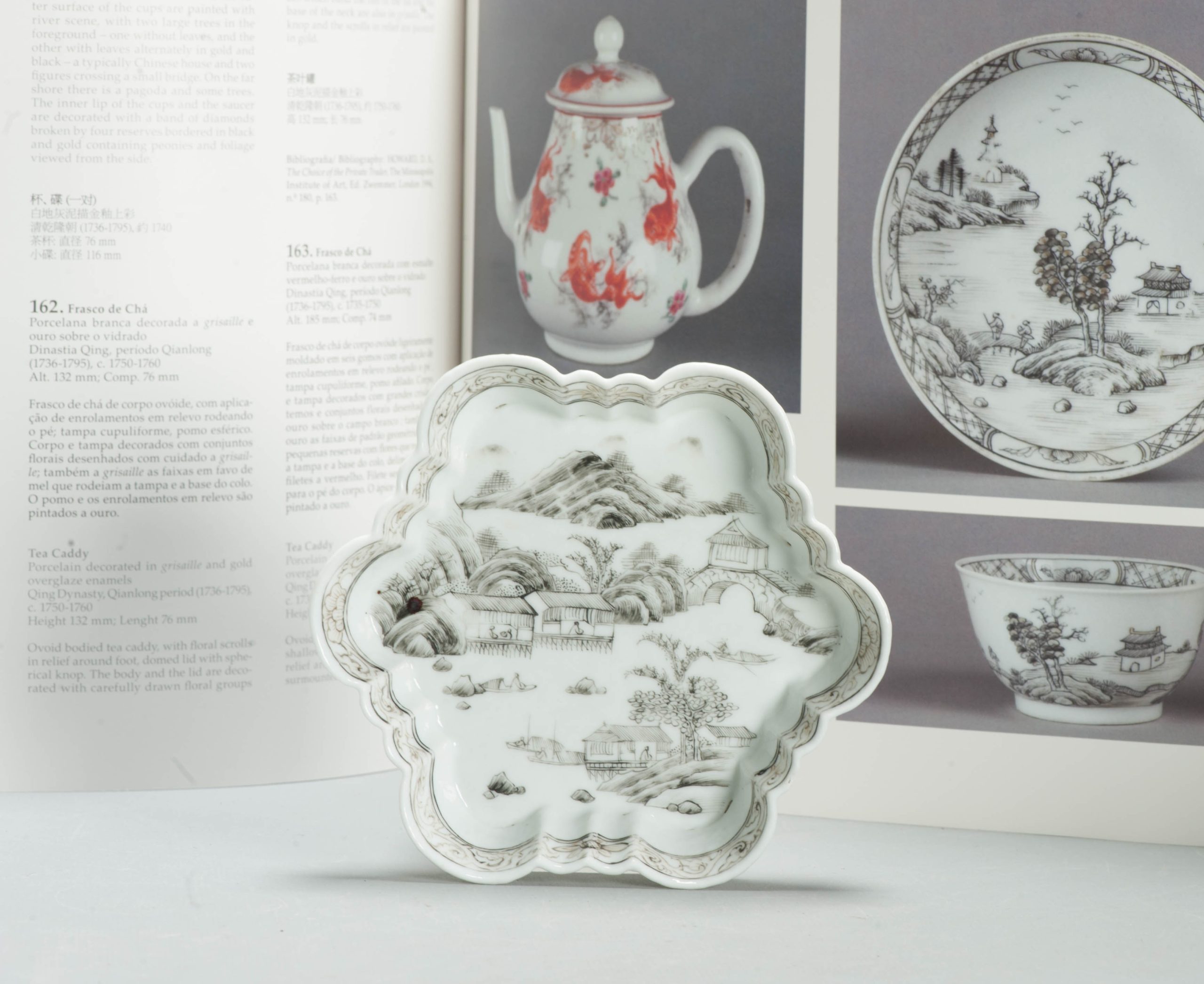 Antique 18C Qianlong Chinese Porcelain Pattipan Encre de Chine Landscape