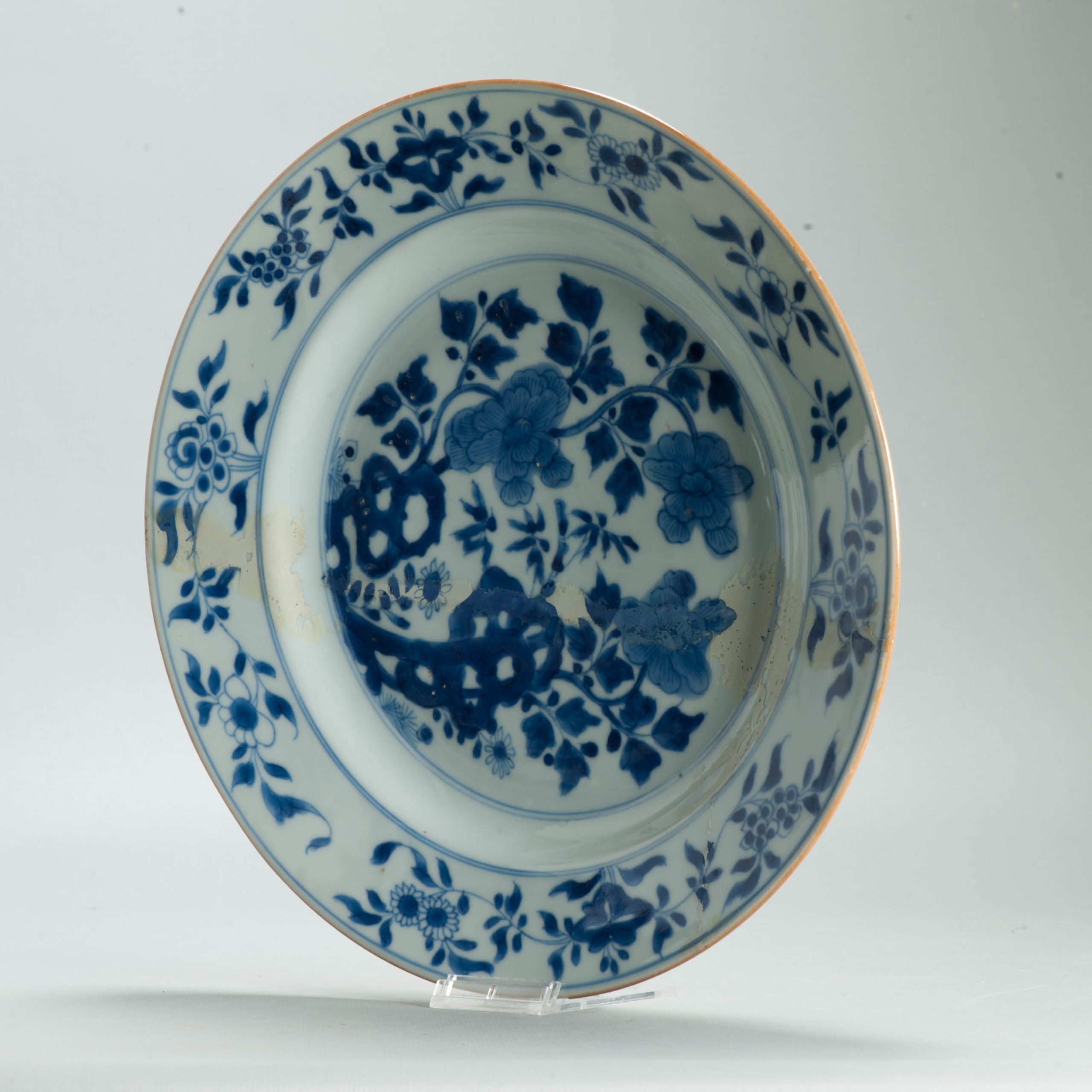 Antique 18th c Chinese Blue & White Porcelain Dish Flowers and Garden - 图片 2