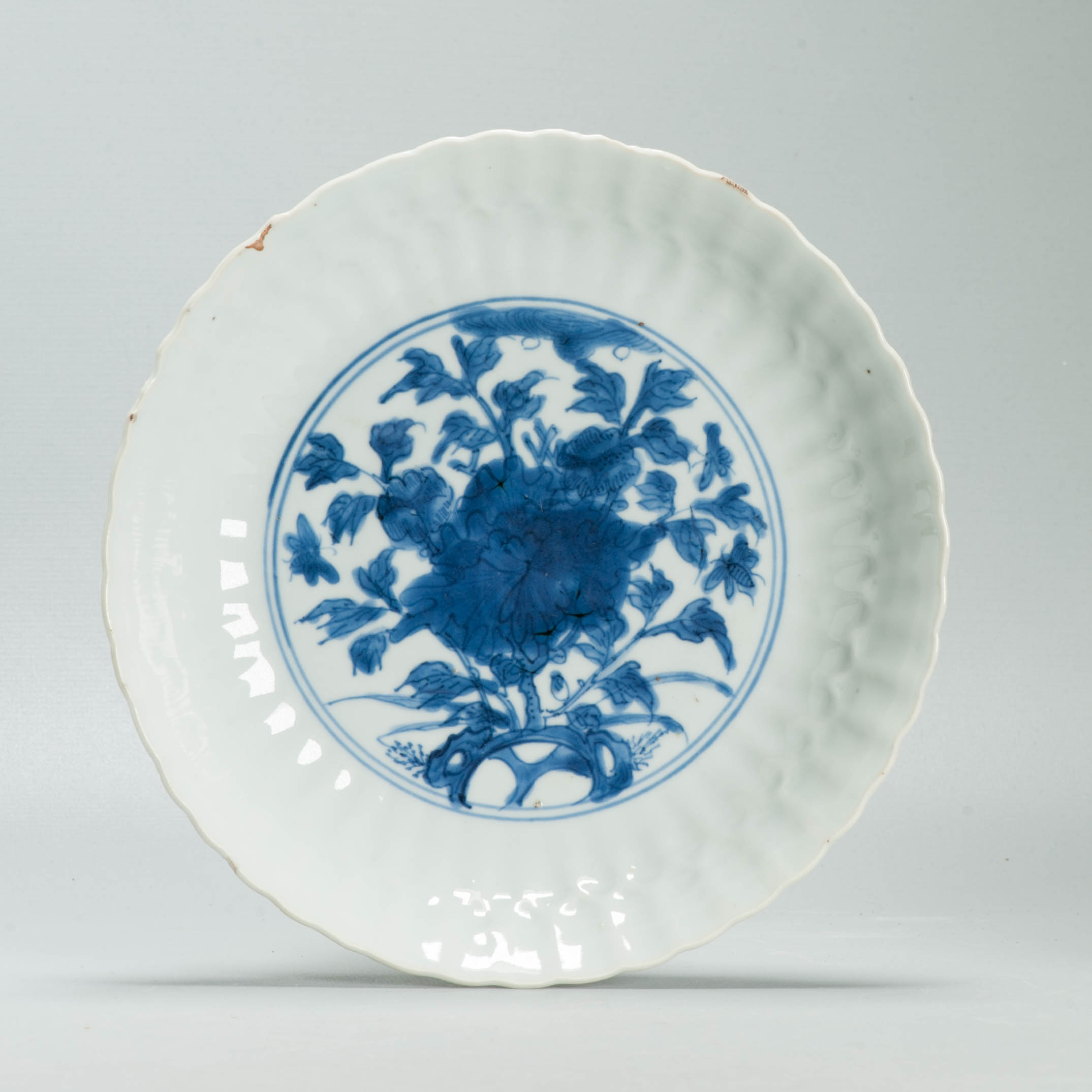 Antique Ming Wanli Chinese Kraak Porcelain Blue White Peony Plate Chenghua Mark - Image 6