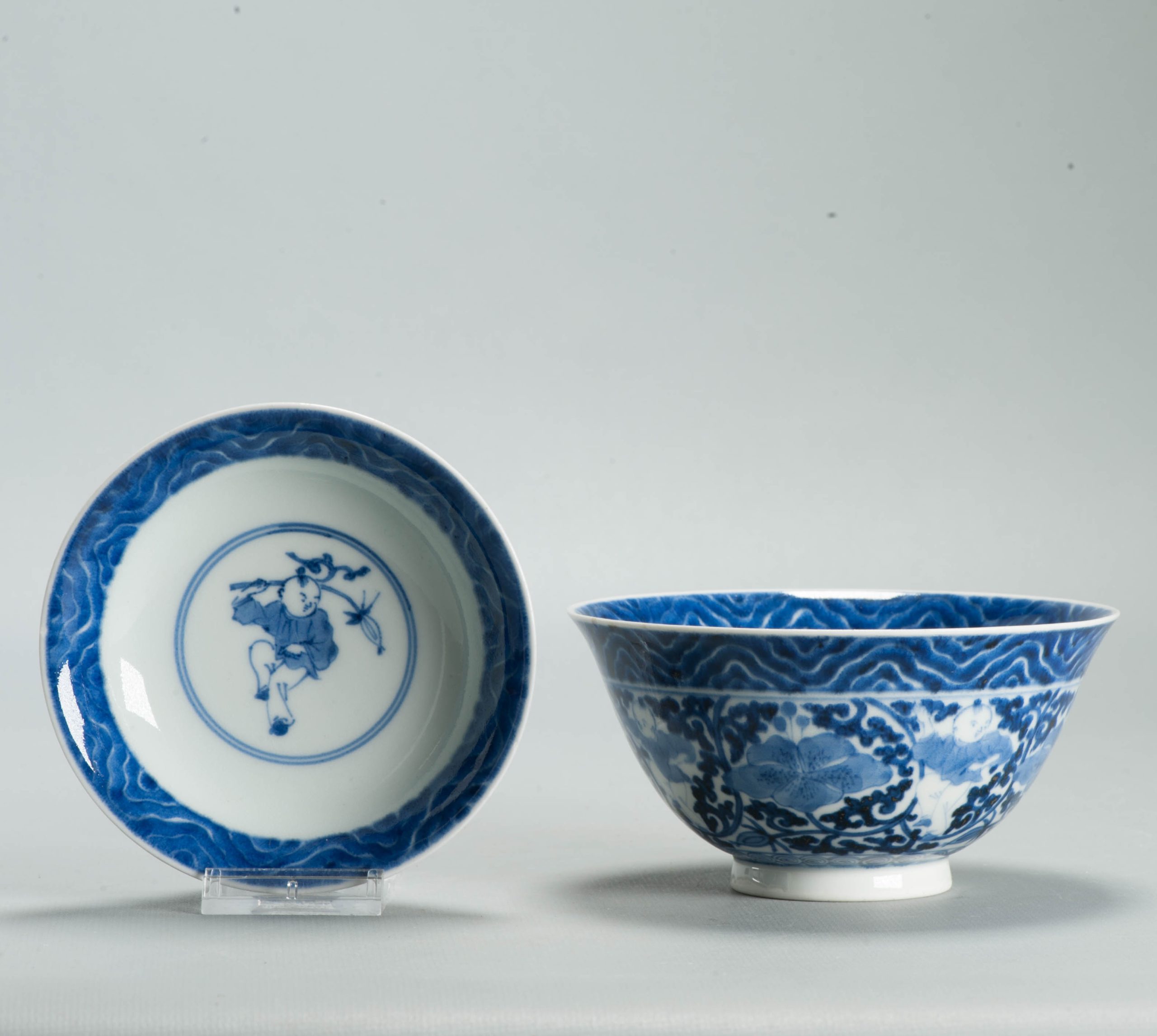 Antique Edo Japanese Arita Blue White Shonzui Gaiwan Covered Tea Bowl - 图片 16