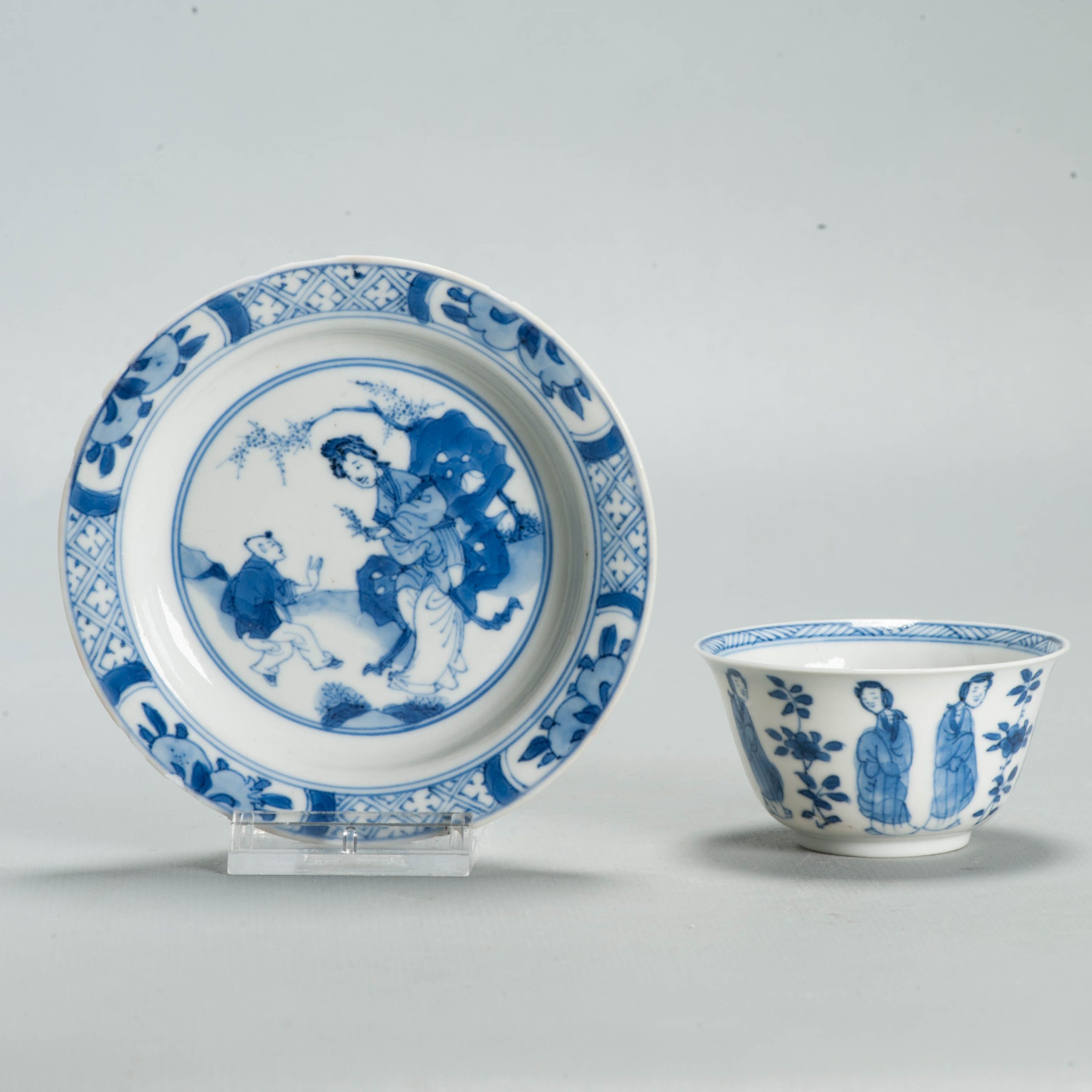 Antique Ca 1700 Chinese Porcelain Tea Set Kangxi Blue White Figural Liza - Image 12