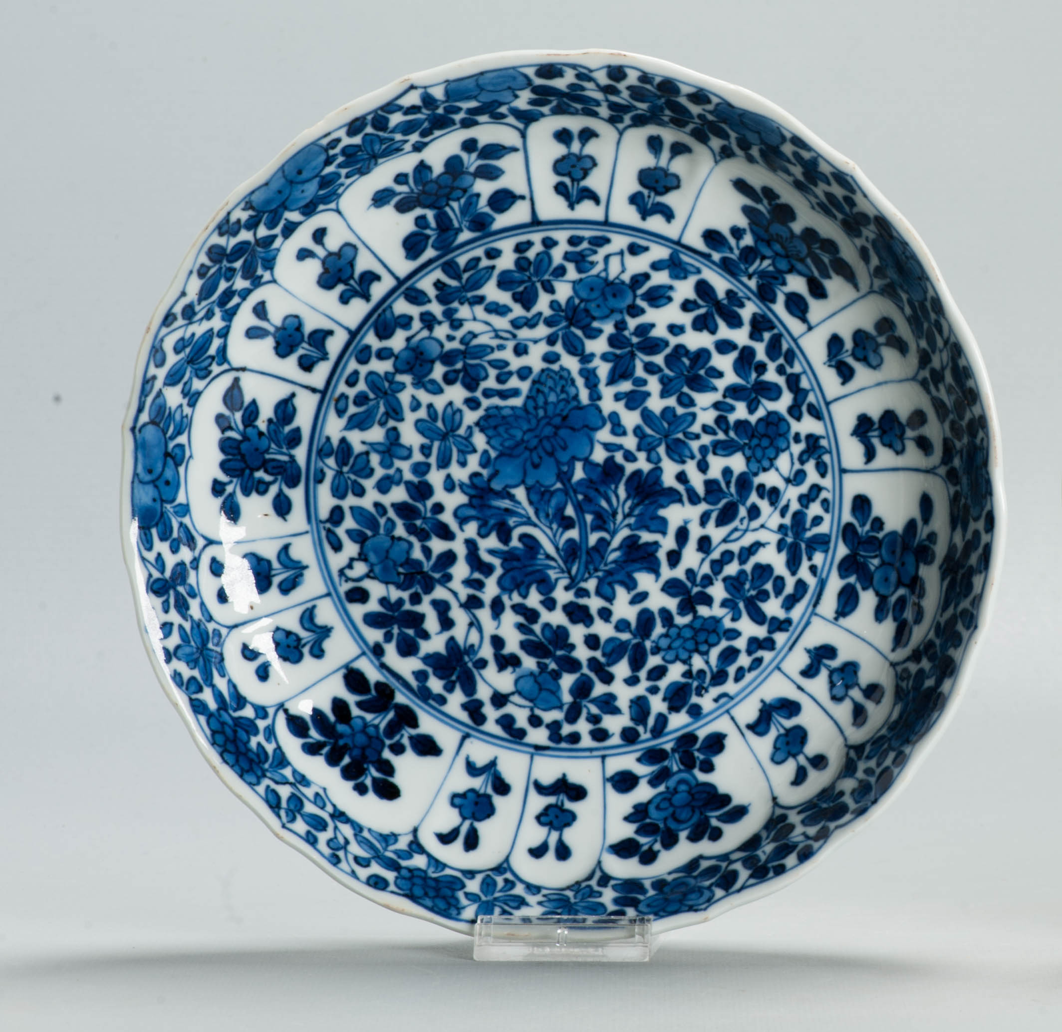 Antique Chinese 1700 Kangxi Blue & White Porcelain Dish Qing Dynasty Marked