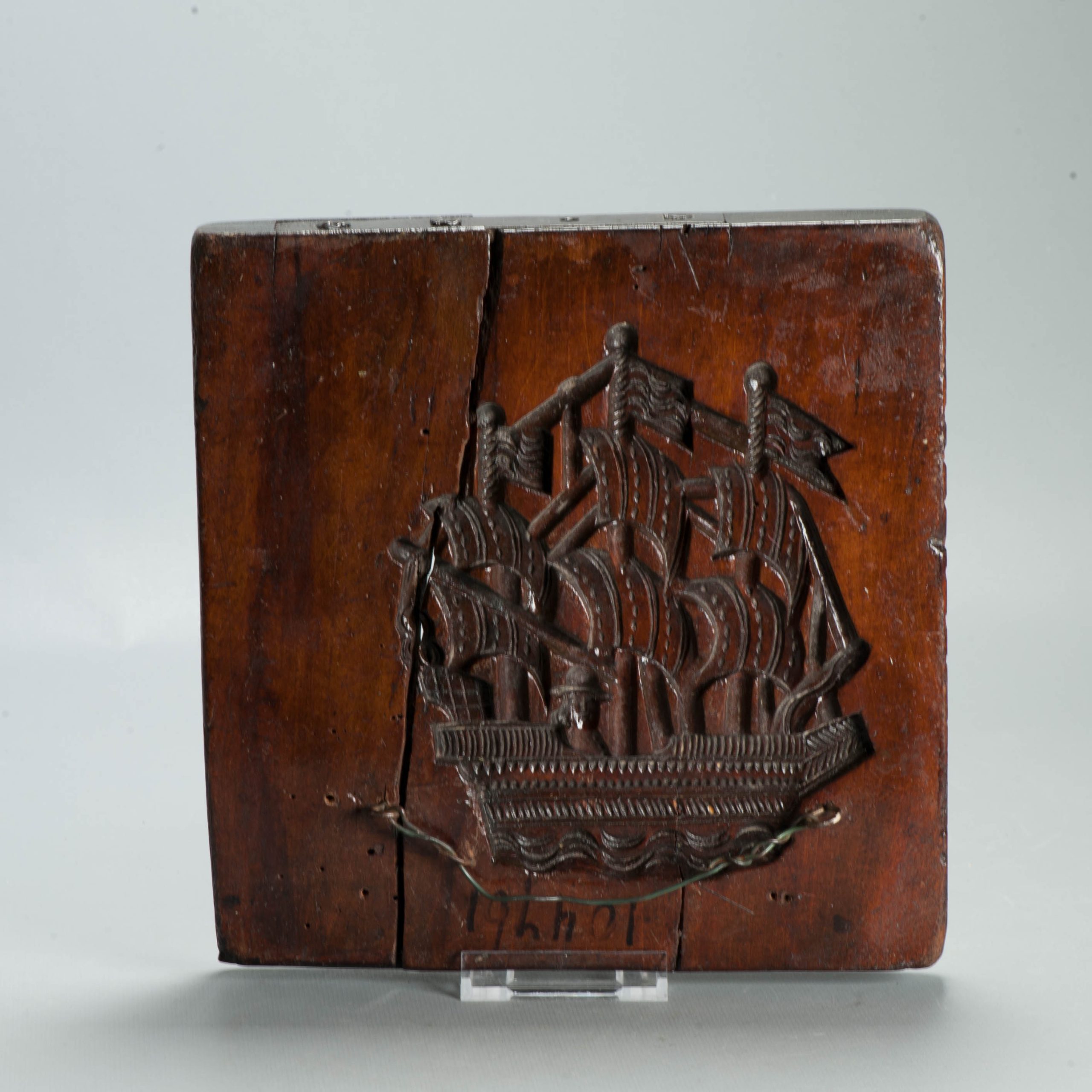 Antique Dutch 18th Ship scene Wooden cookie stamp Speculaas mould / Biscuit mould