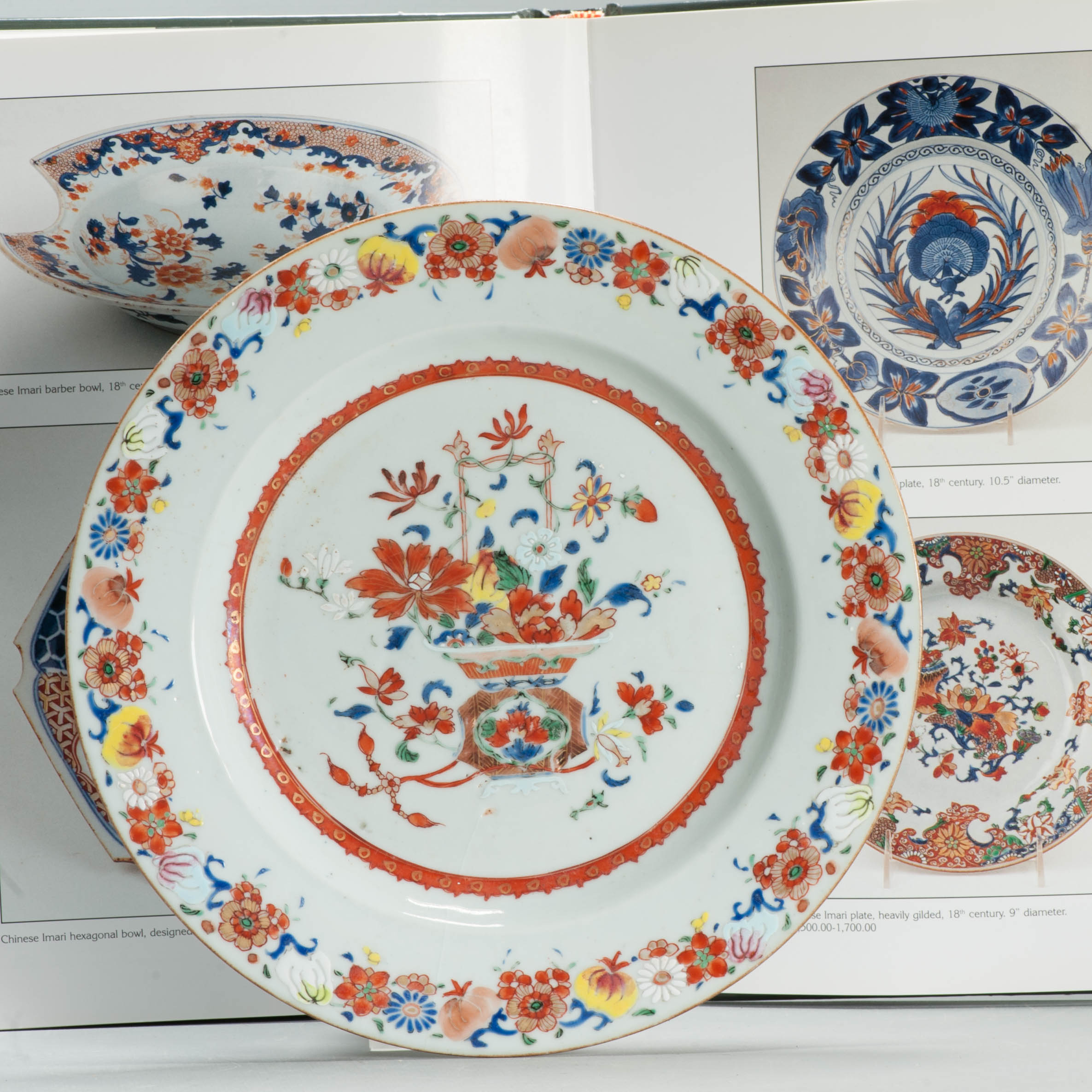 18th century Antique Chinese Porcelain Plate Flower Basket Polychrome