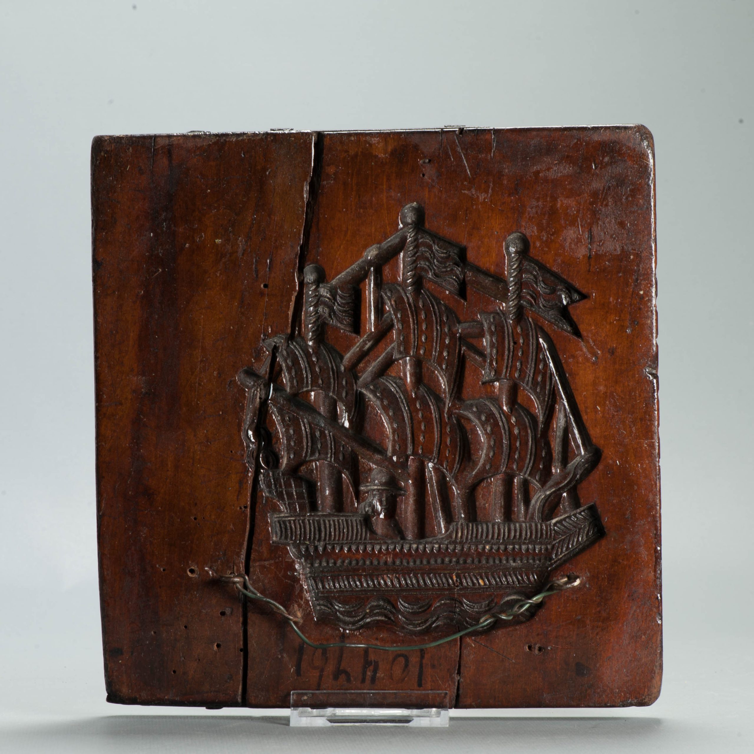 Antique Dutch 18th Ship scene Wooden cookie stamp Speculaas mould / Biscuit mould