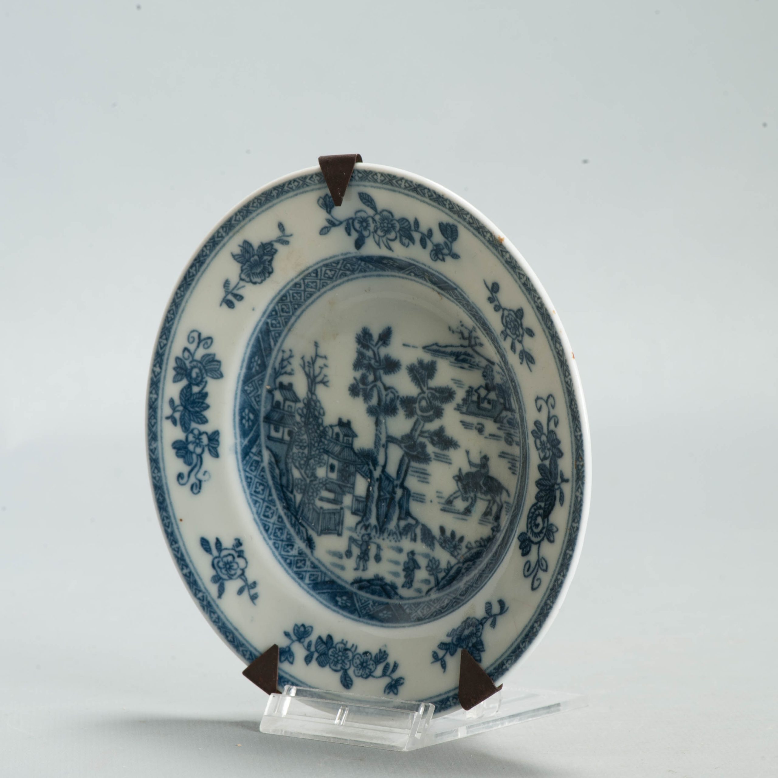 Antique ca 1900 european mosa Plate maastricht Hunter kangxi style - Image 12