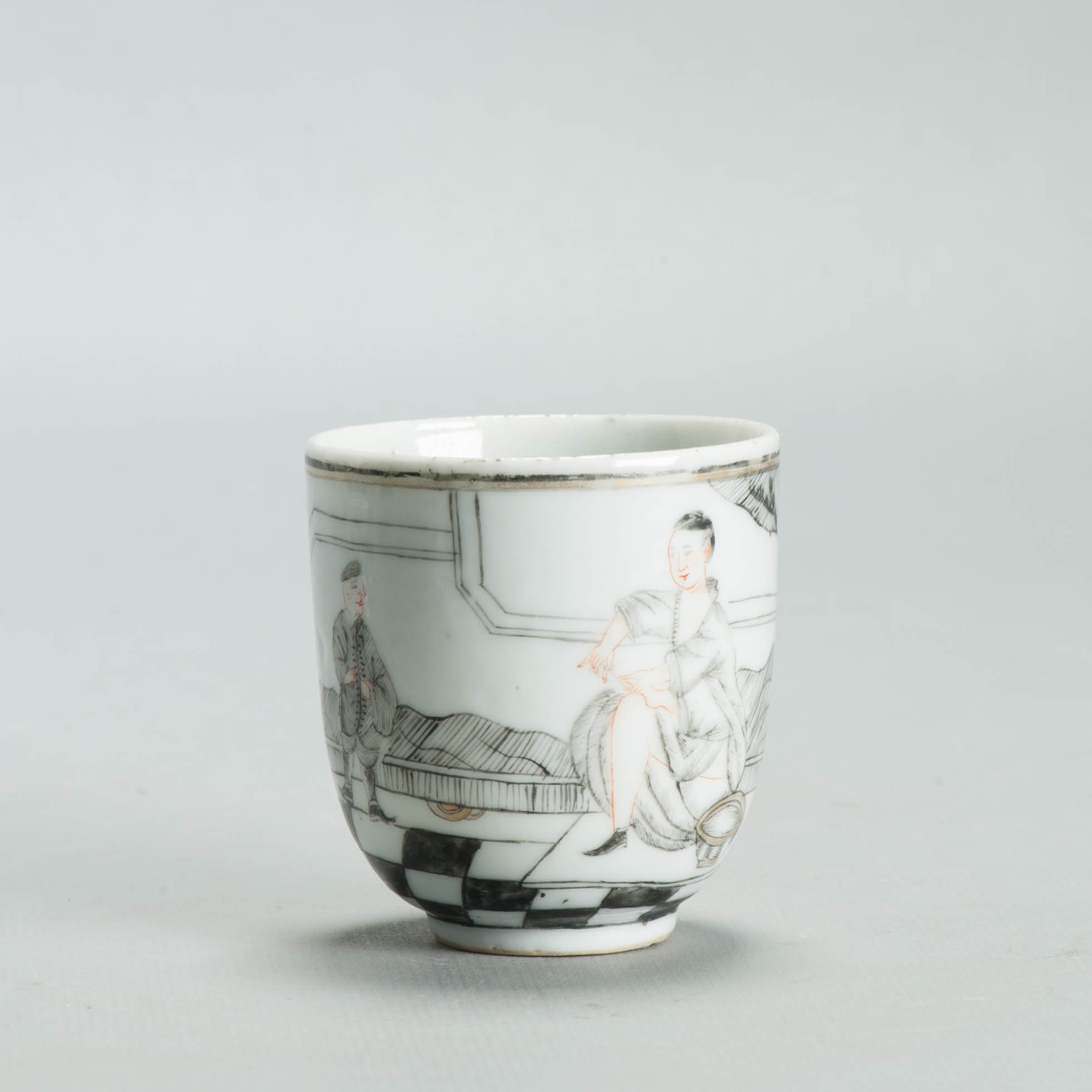 Antique 1730-50 Chinese Porcelain Coffee Cup Encre de Chine Figural Scene - Image 12