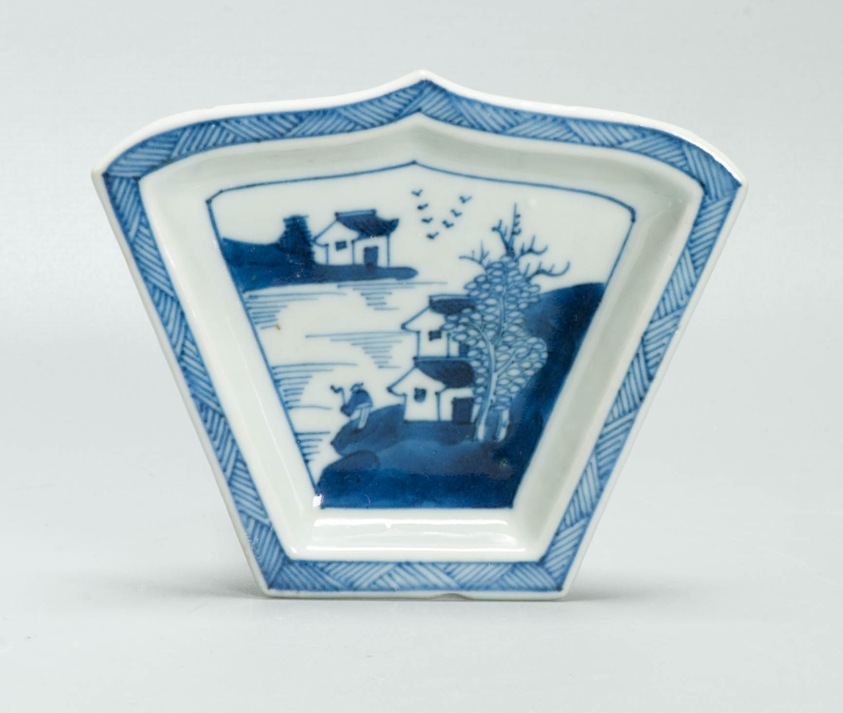 Antique Chinese Blue & White Porcelain Sweetmeat Set Dish Landscape c. 1800 Qing
