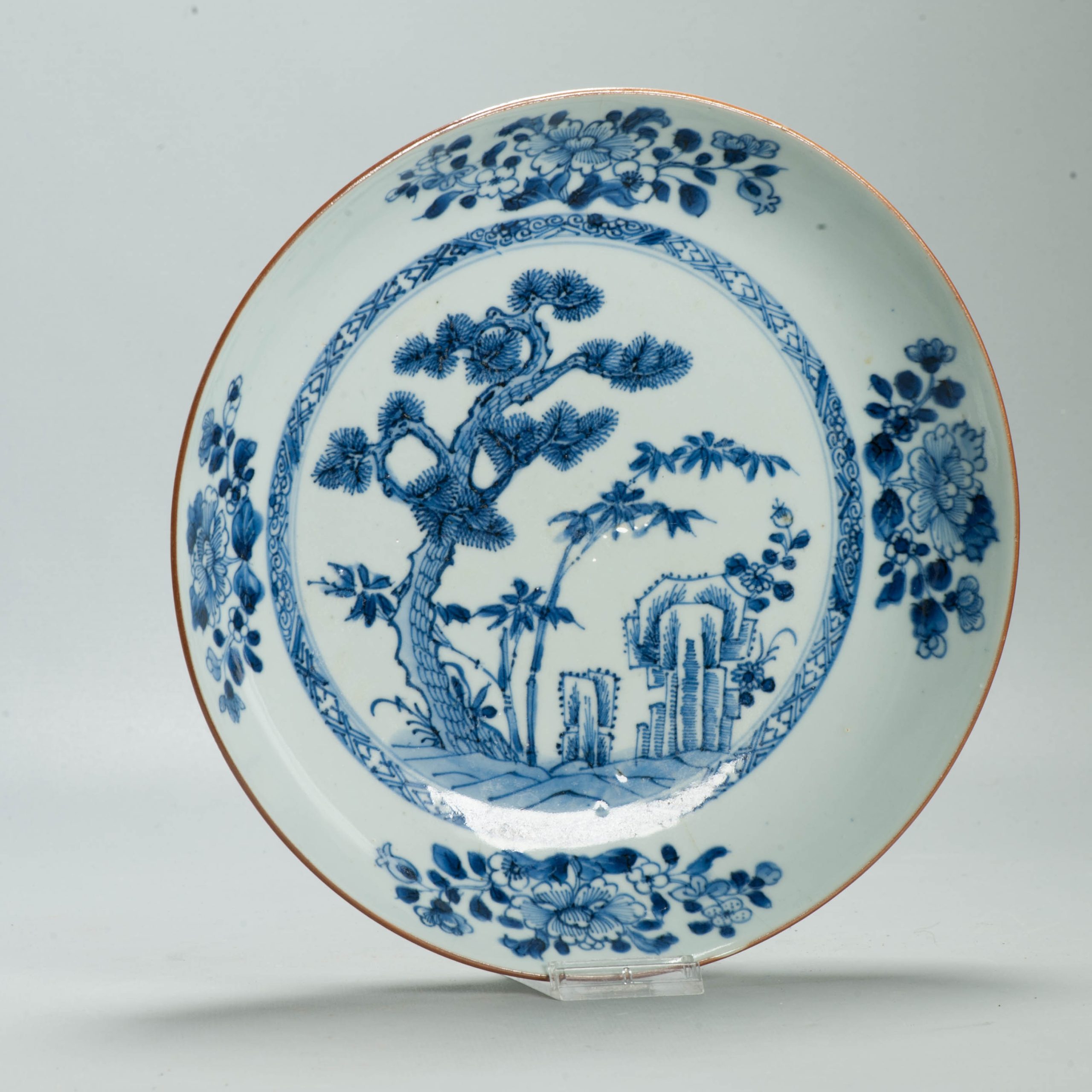 Antique ca 1700 Kangxi Blue and White Floral dish Chinese Porcelain Marked Base - 图片 3