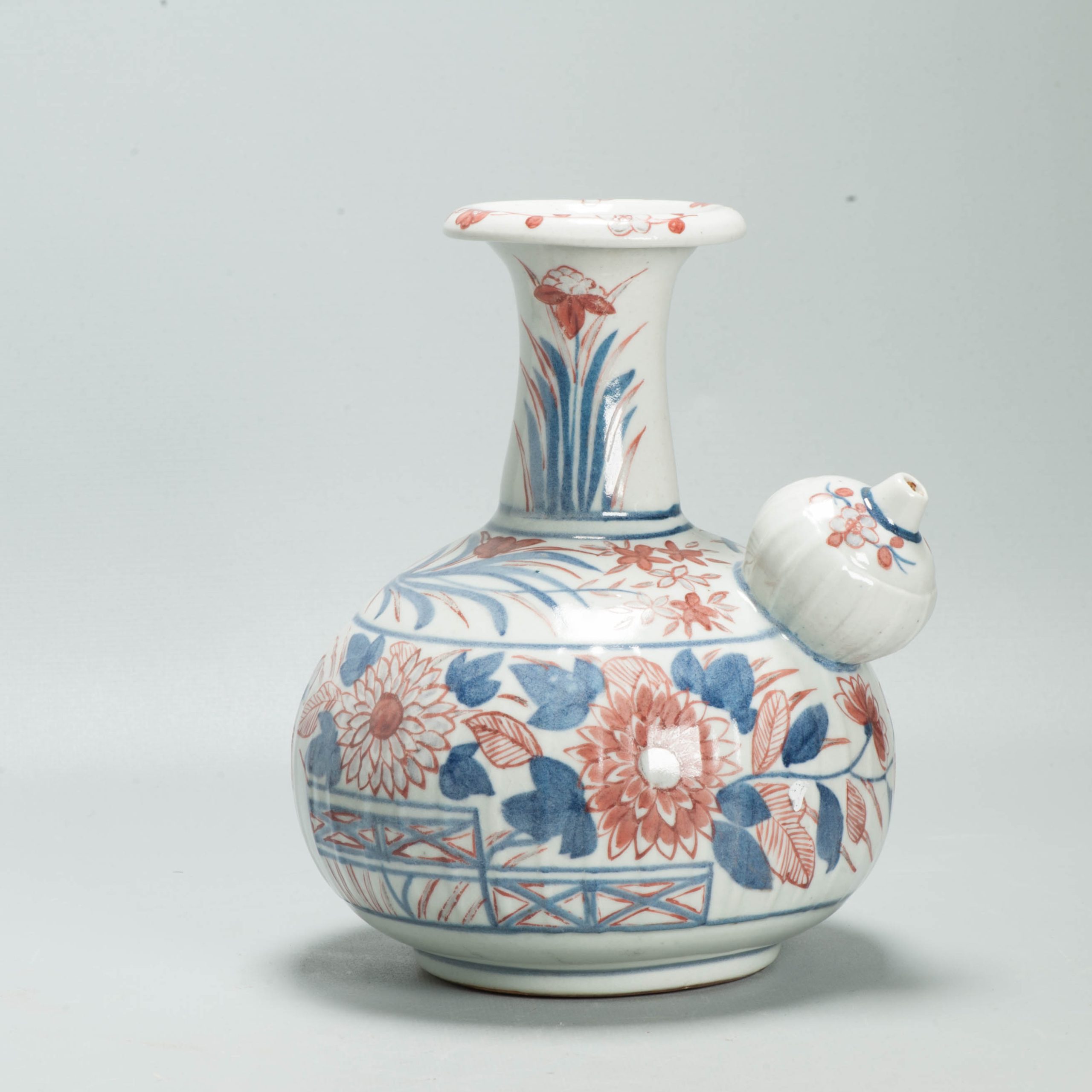 Antique 17C Japanese Arita Imari Porcelain Kendi Ghendi Floral Edo Period Vase - 图片 8
