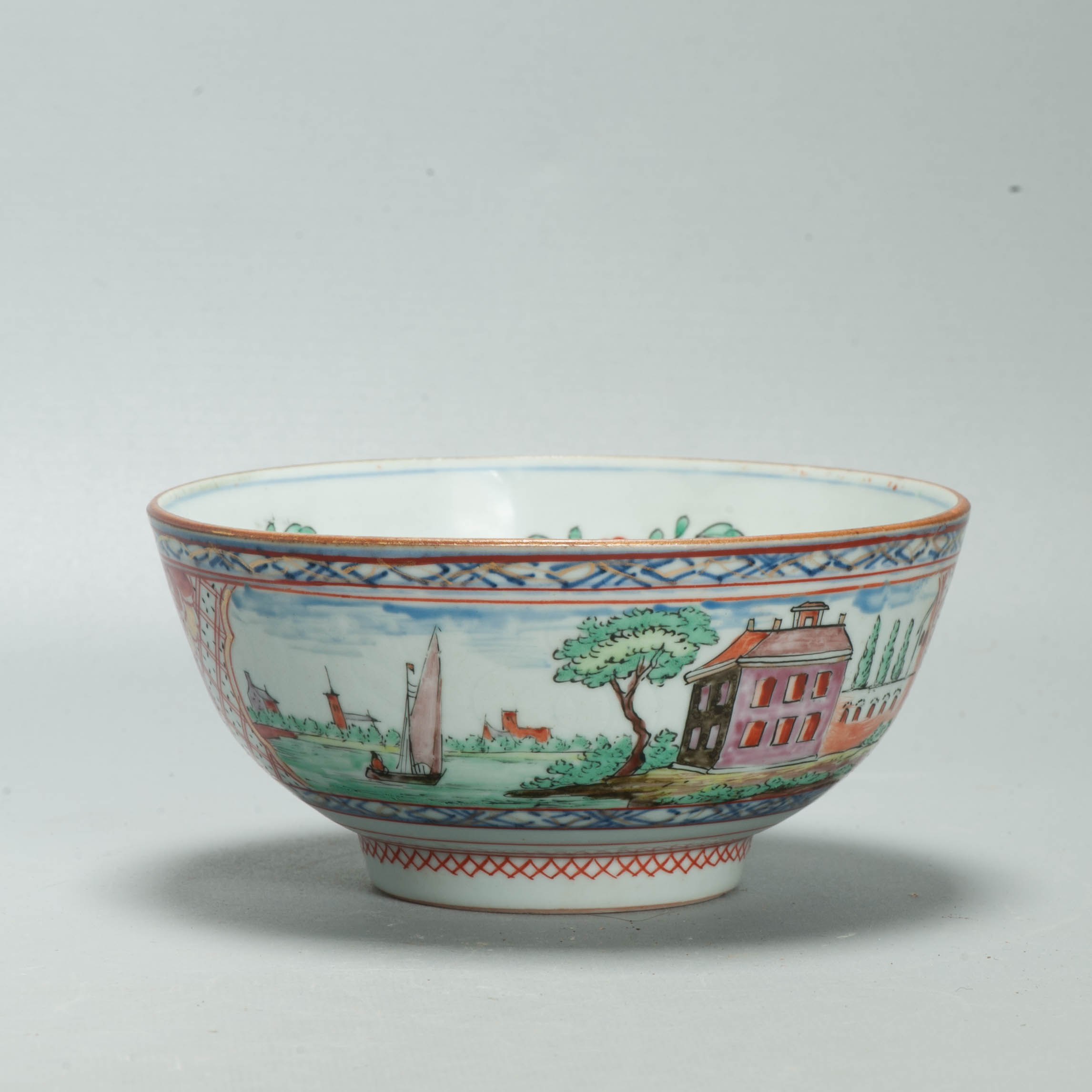 Antique Dutch-decorated Chinese Landscape Topography Bowl, circa 1730-1740 - Image 2