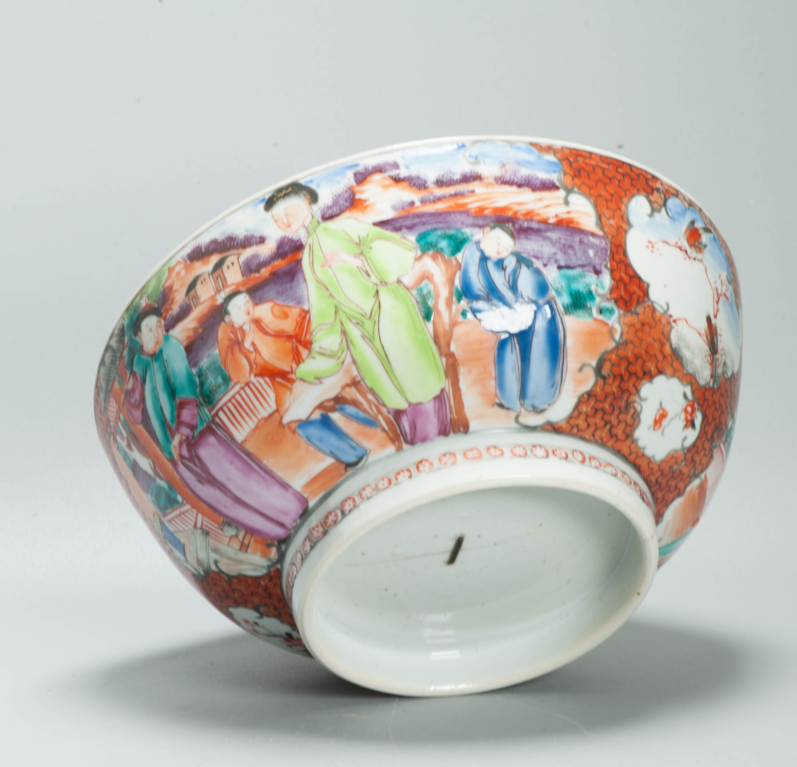 Antique Chinese Qianlong Famille Rose Porcelain Bowl Mandarin Scene 18th Century - Image 7