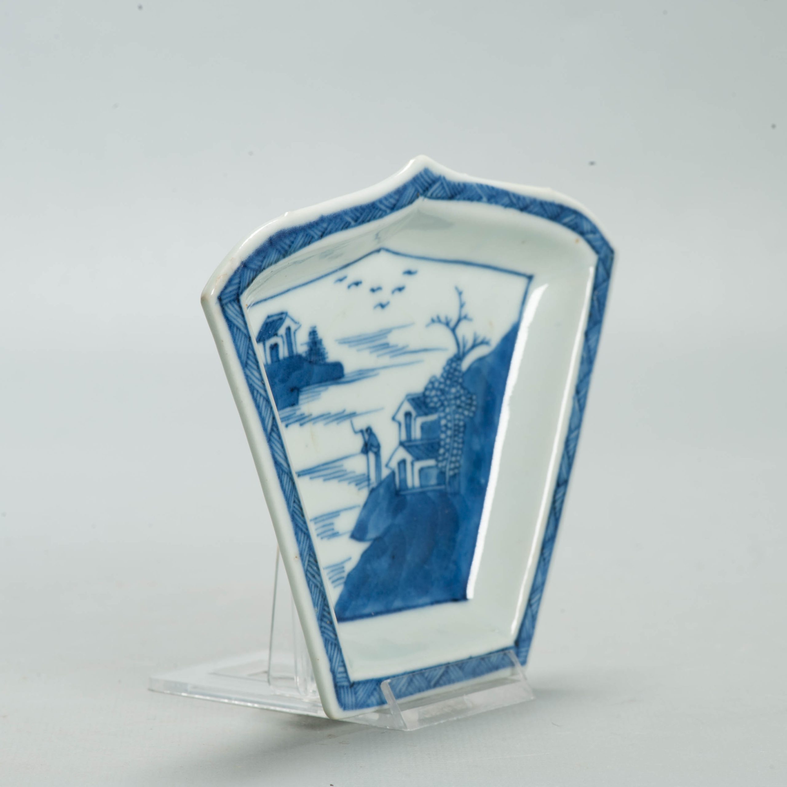 Antique Chinese Blue & White Porcelain Sweetmeat Set Dish Landscape c. 1800 Qing - Image 6