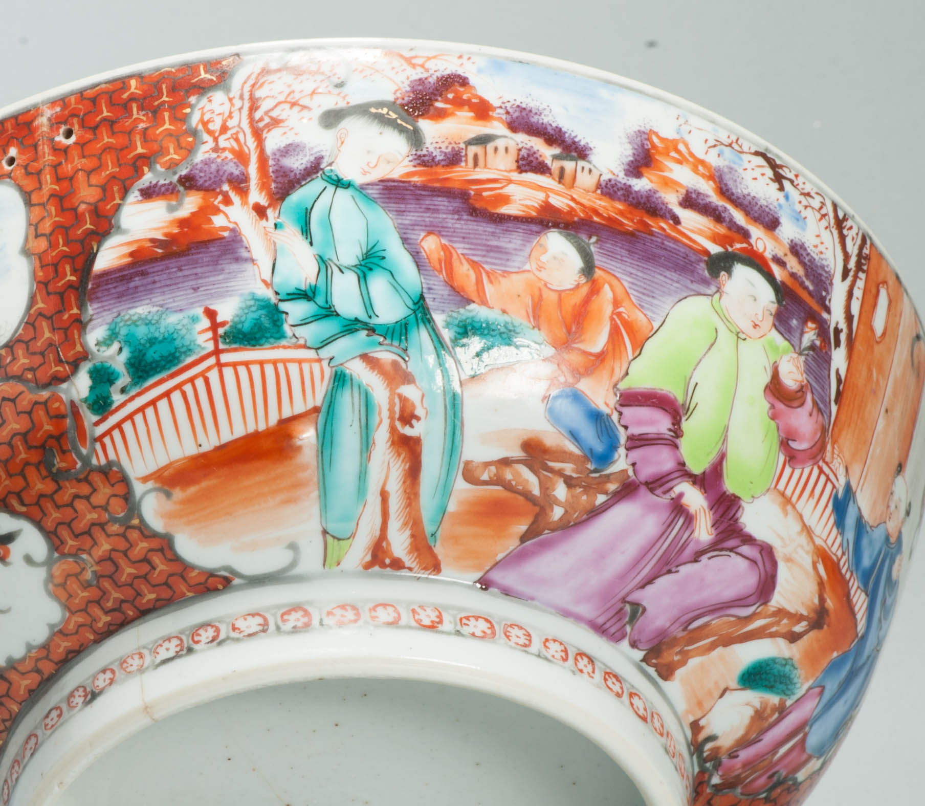 Antique Chinese Qianlong Famille Rose Porcelain Bowl Mandarin Scene 18th Century - Image 13