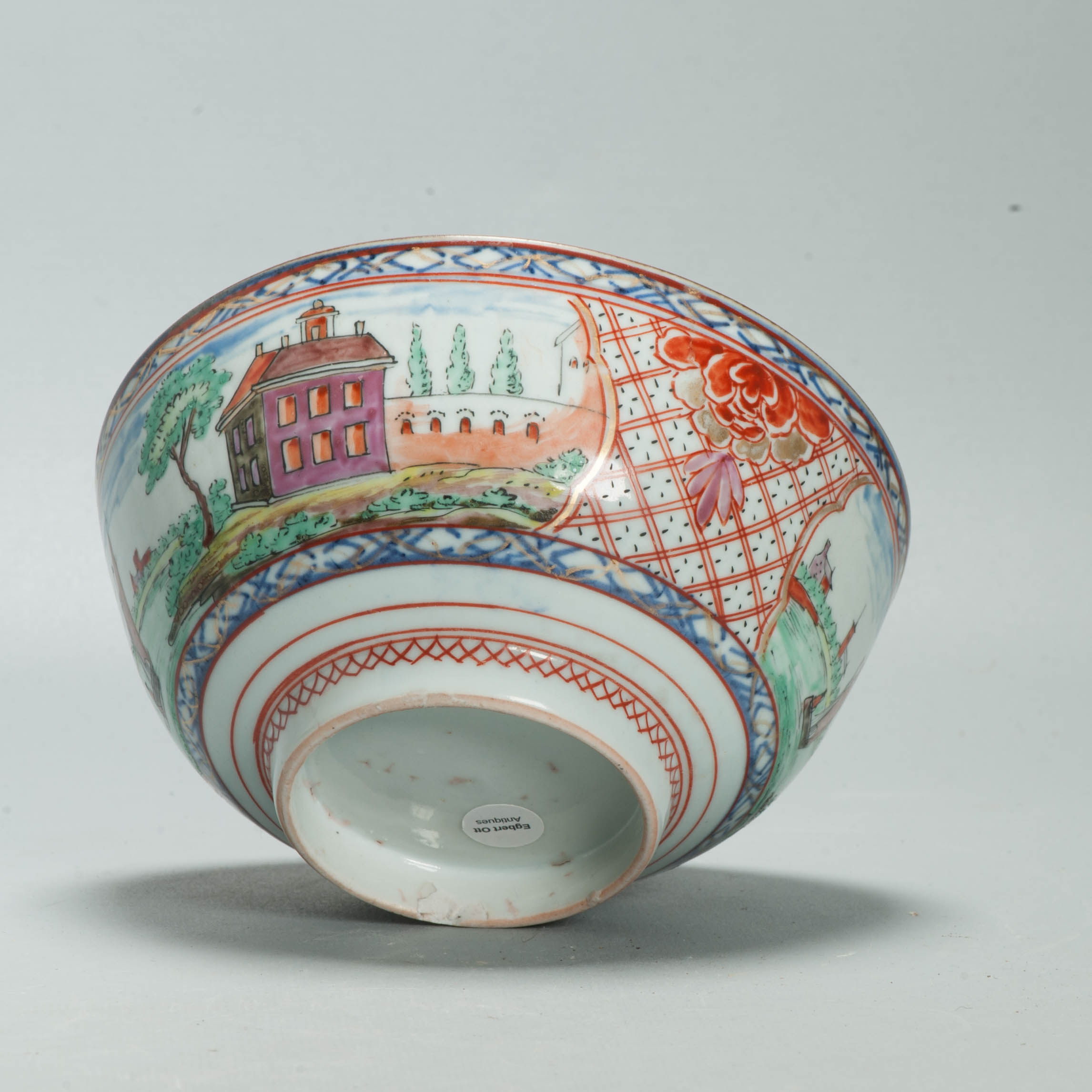 Antique Dutch-decorated Chinese Landscape Topography Bowl, circa 1730-1740 - Image 11