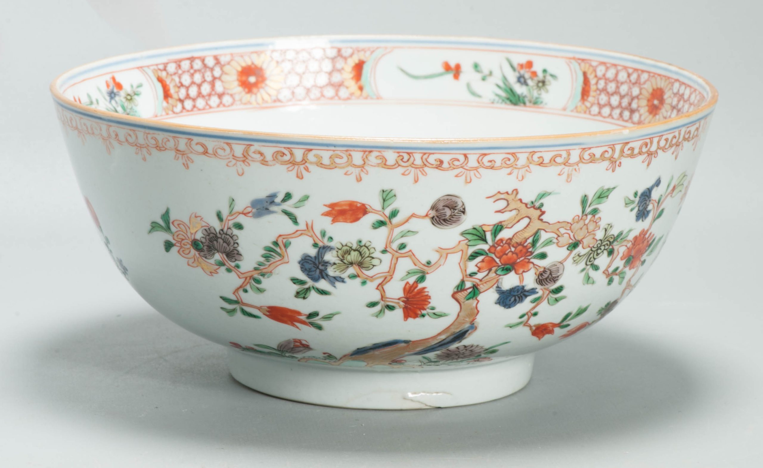 Antique Chinese Kangxi Famille Verte Porcelain Bowl Flowers Qing Dynasty c. 1700