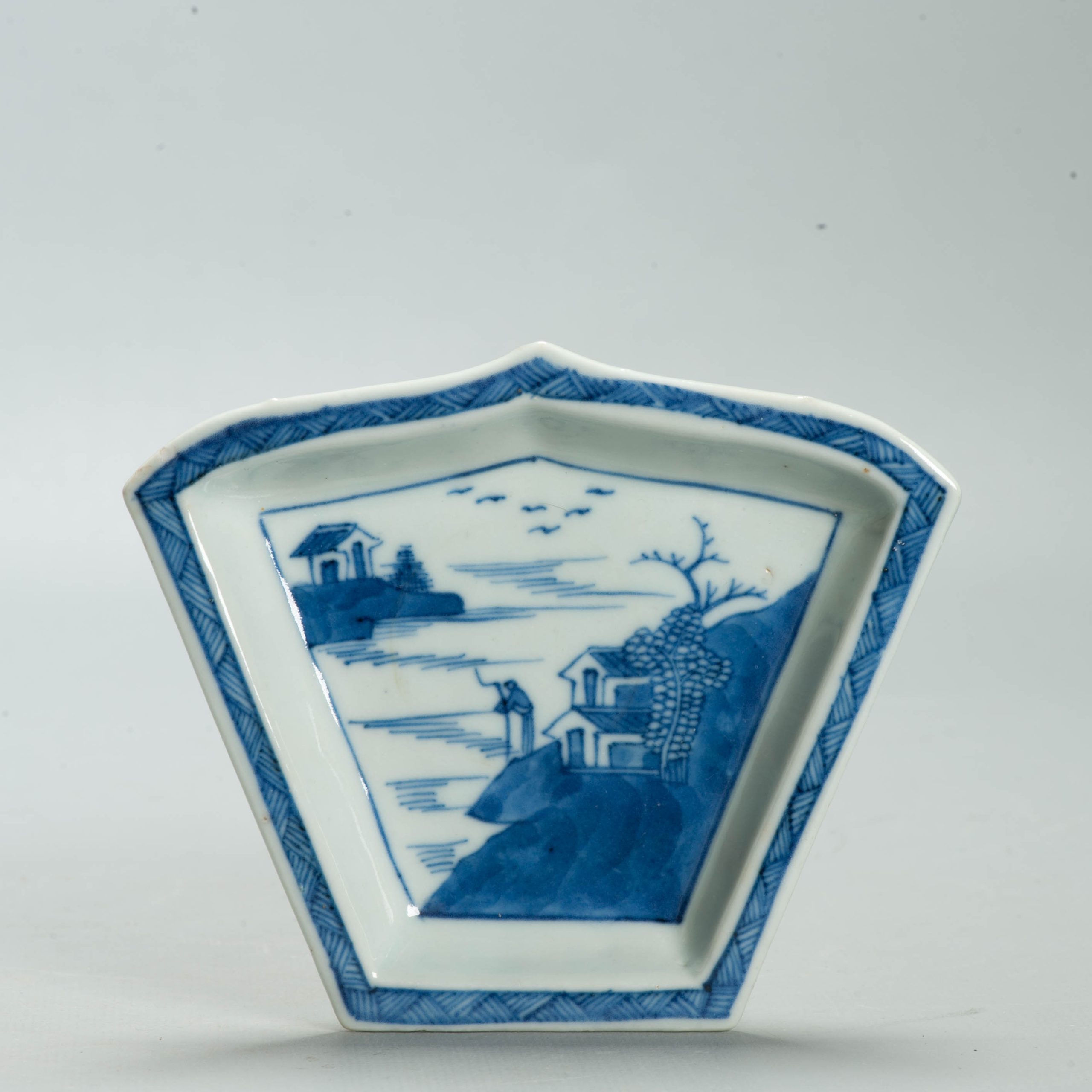 Antique Chinese Blue & White Porcelain Sweetmeat Set Dish Landscape c. 1800 Qing
