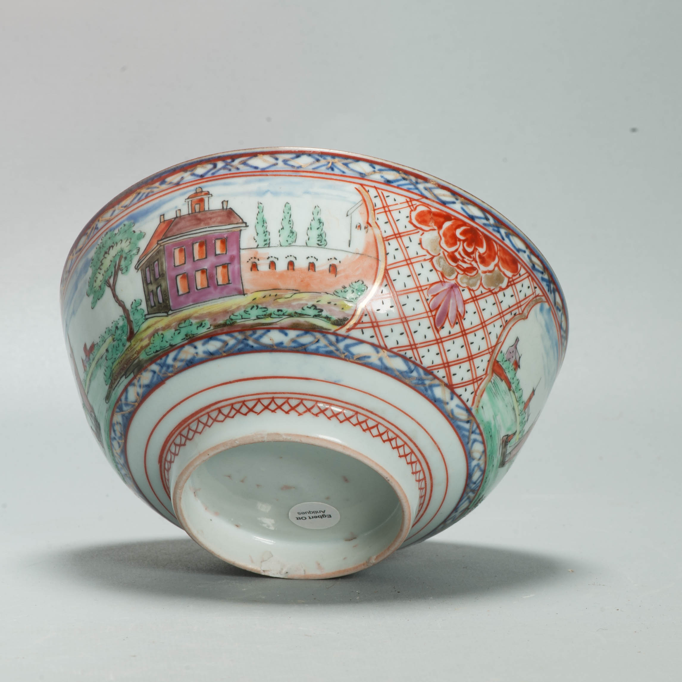 Antique Dutch-decorated Chinese Landscape Topography Bowl, circa 1730-1740 - Image 10