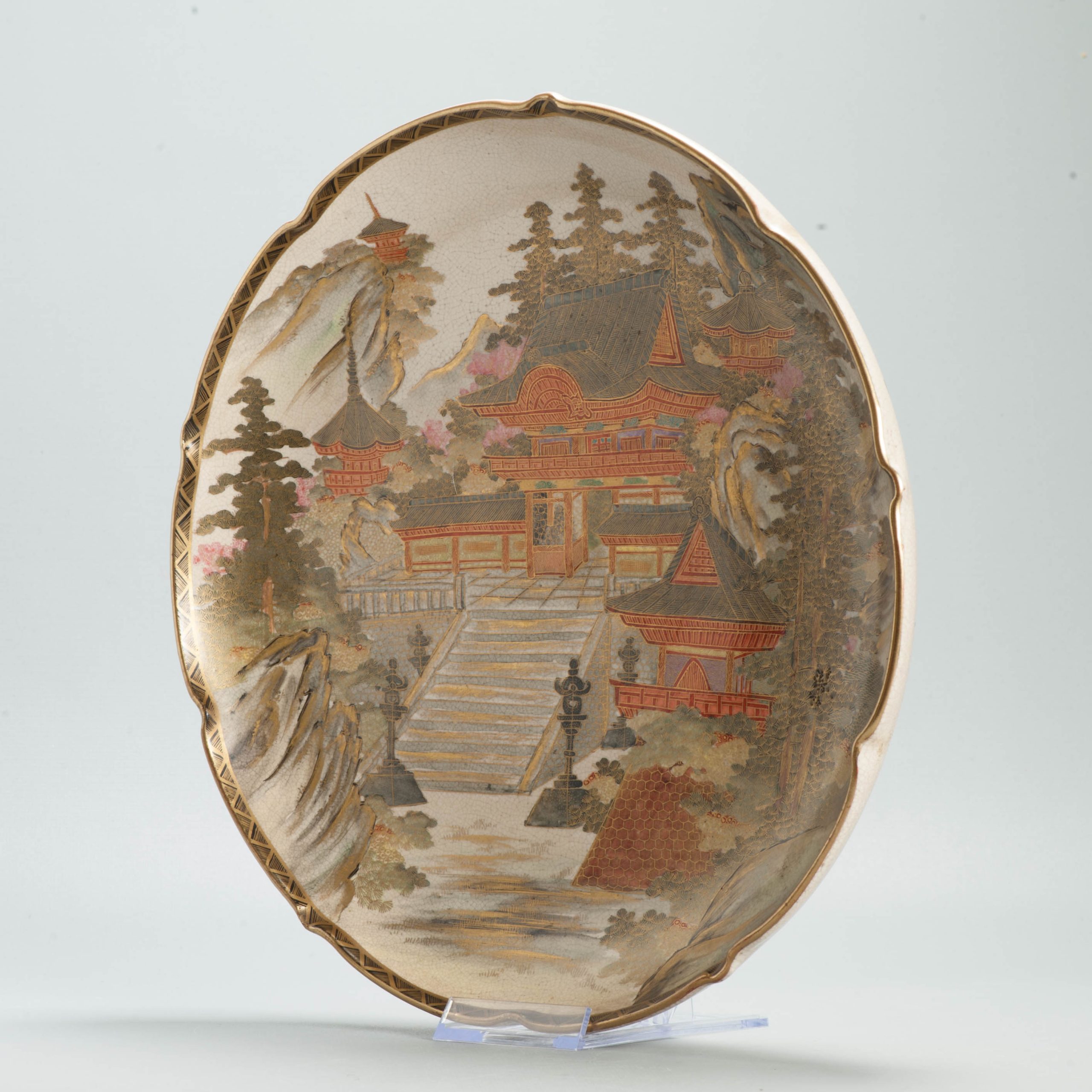 Antique Japanese Satsuma Charger 31cm Meiji Period Figural Plate Gilt Decoration - Image 12