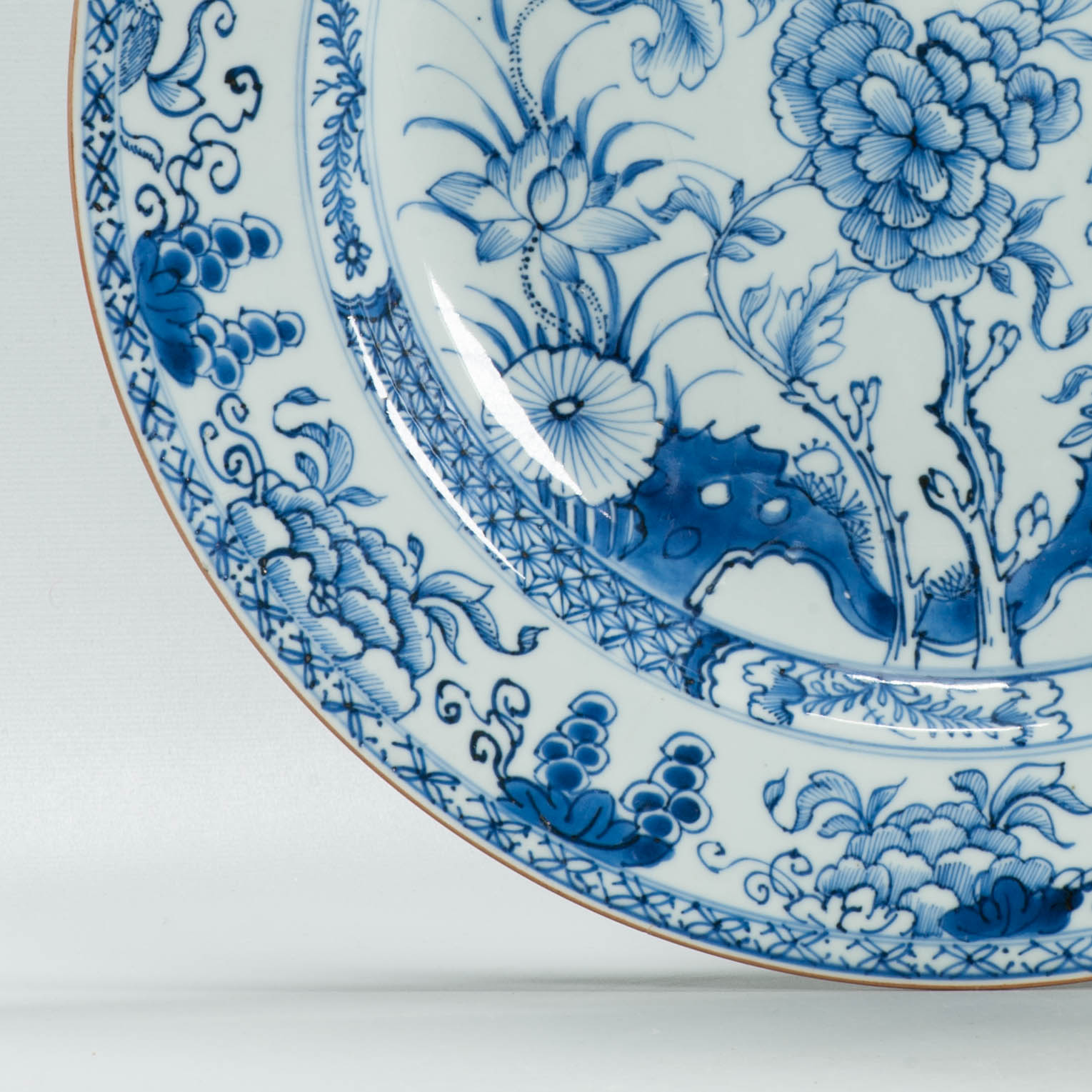 Antique Chinese Kangxi Blue White Porcelain Large Charger Peony Flowers Grapes - Image 5