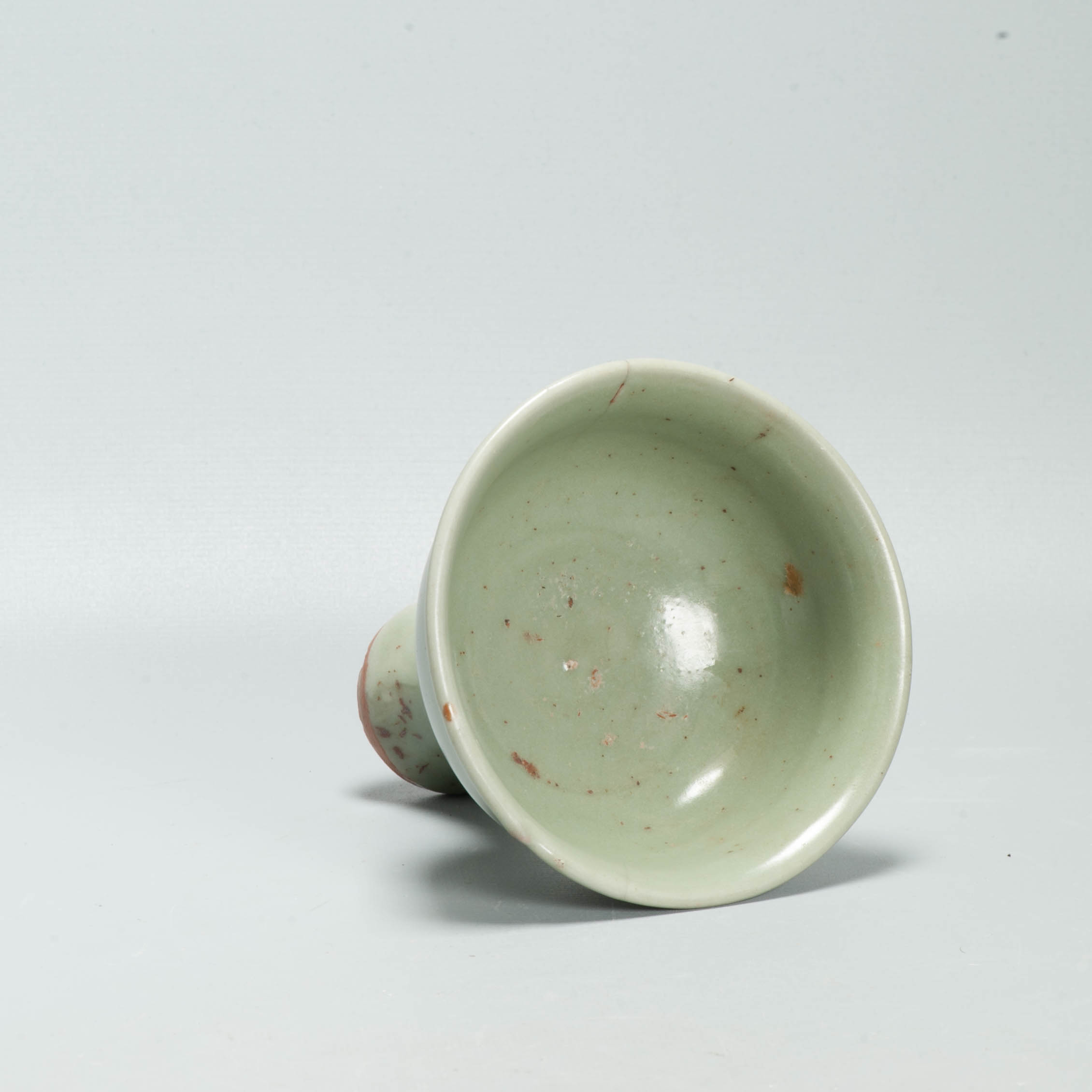 Antique Chinese Yuan or Ming period Celadon Longquan Stem Cup Ming - Image 9