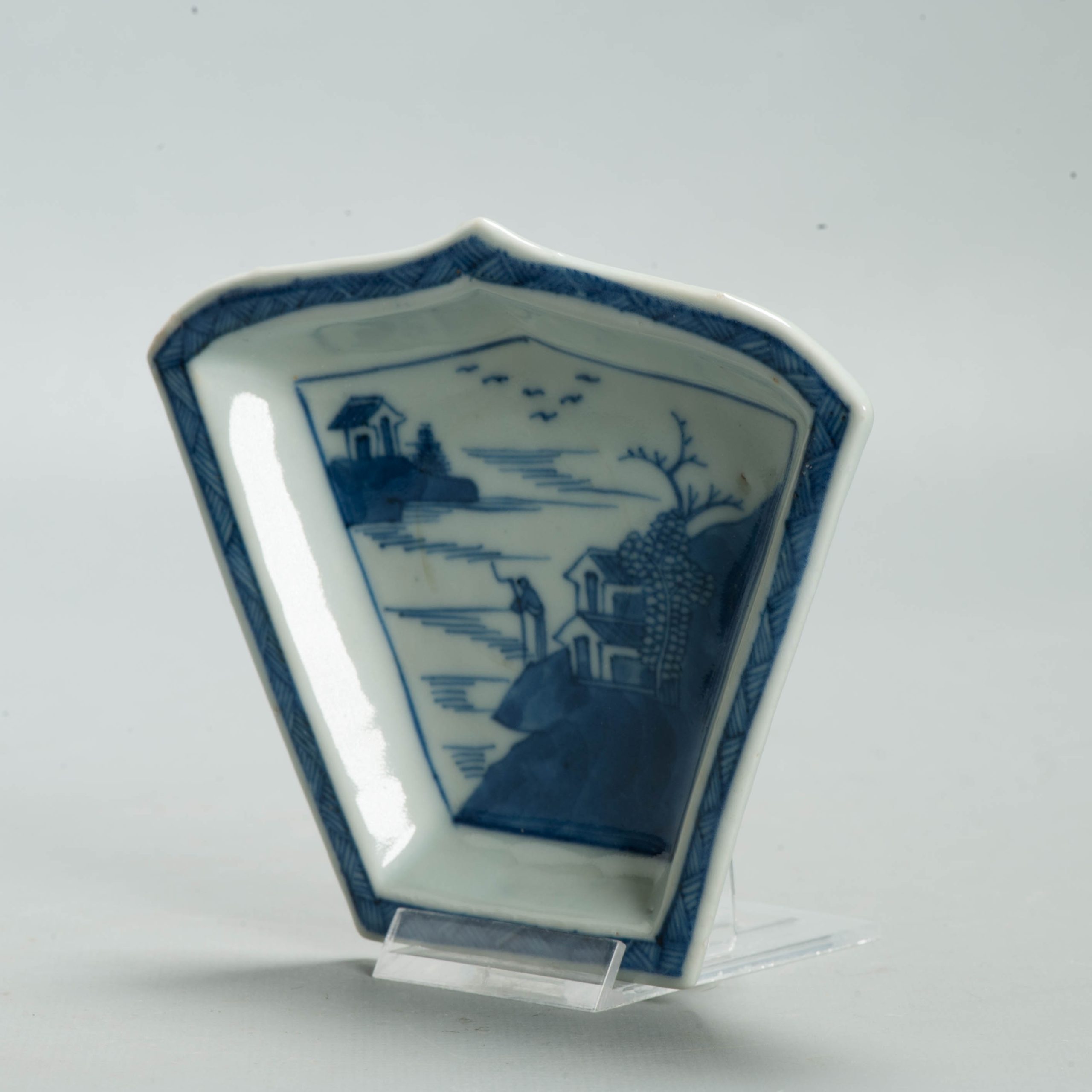 Antique Chinese Blue & White Porcelain Sweetmeat Set Dish Landscape c. 1800 Qing - Image 15