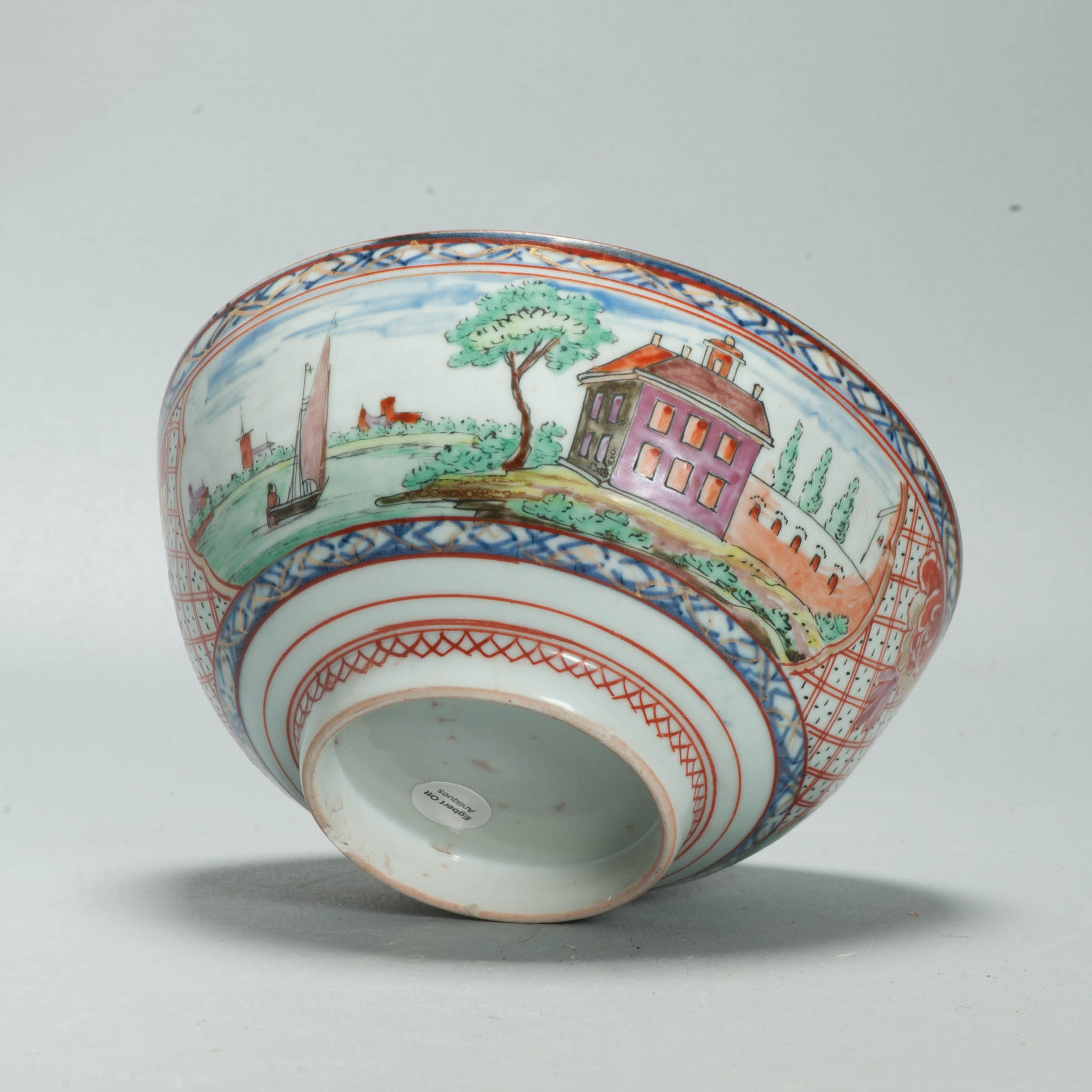Antique Dutch-decorated Chinese Landscape Topography Bowl, circa 1730-1740 - Image 12