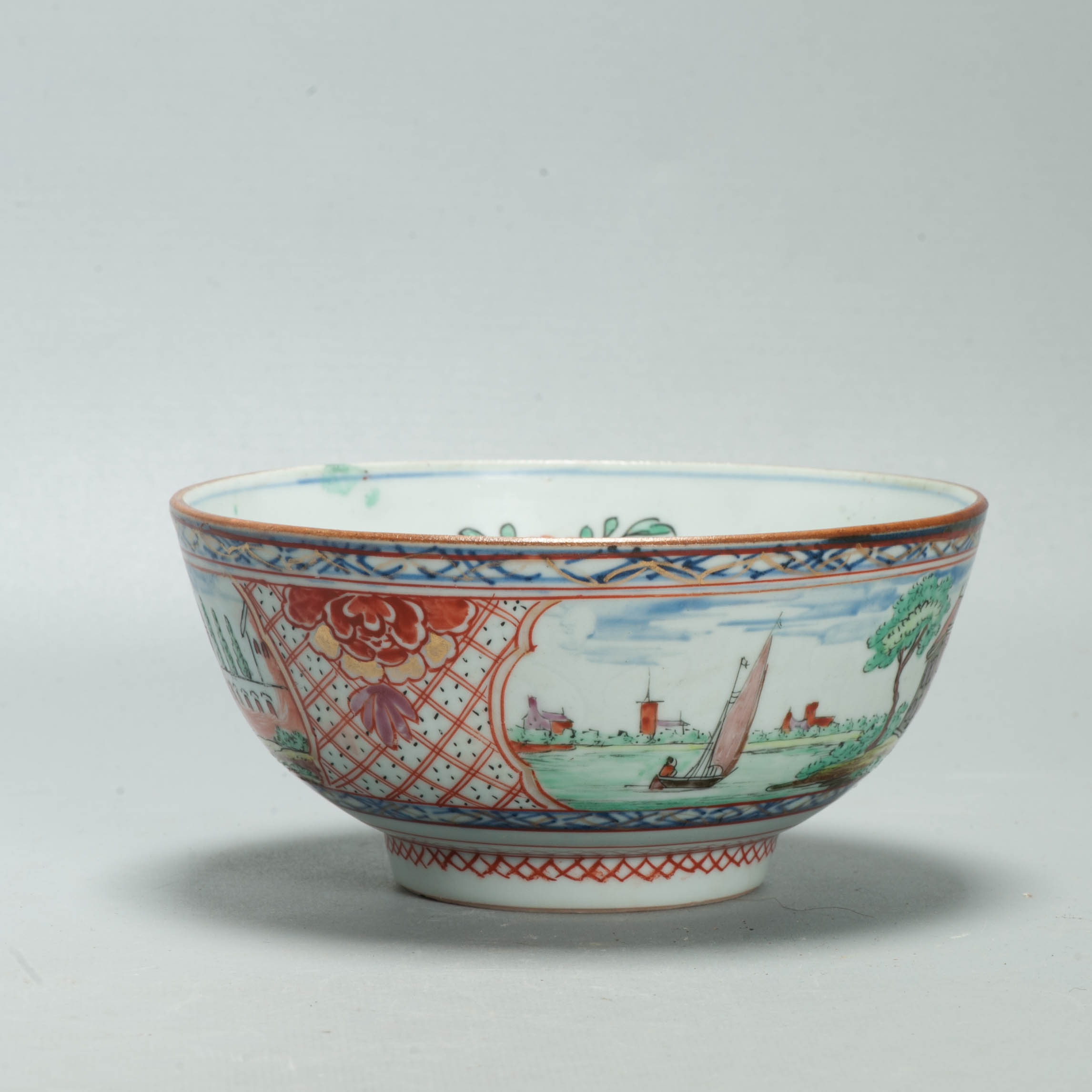 Antique Dutch-decorated Chinese Landscape Topography Bowl, circa 1730-1740 - Image 6