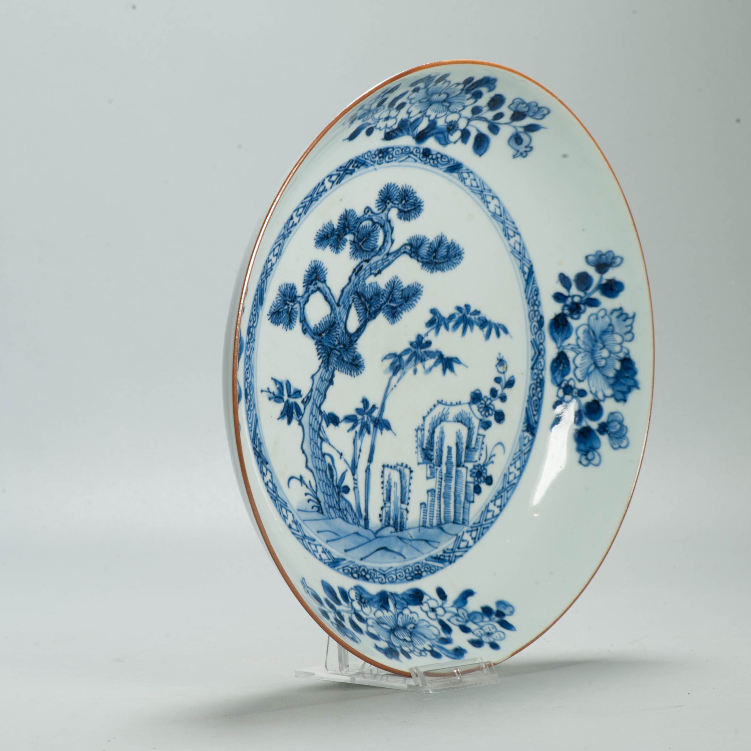 Antique ca 1700 Kangxi Blue and White Floral dish Chinese Porcelain Marked Base - 图片 4