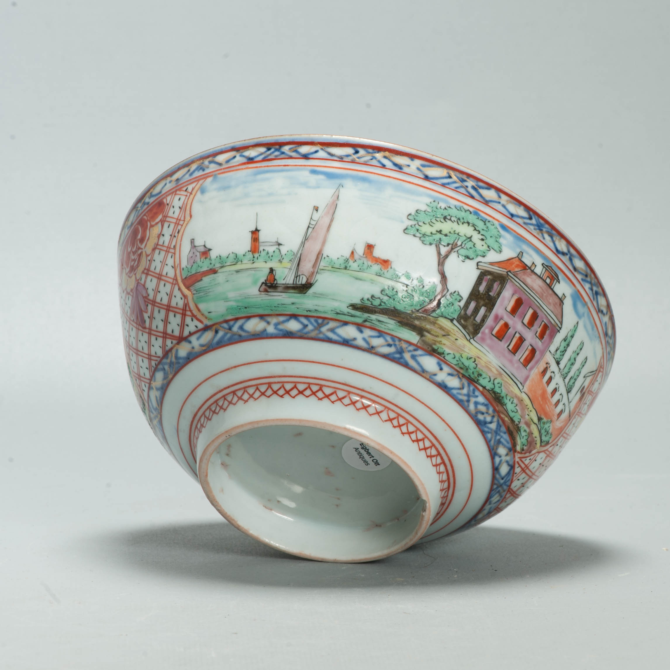 Antique Dutch-decorated Chinese Landscape Topography Bowl, circa 1730-1740 - Image 18