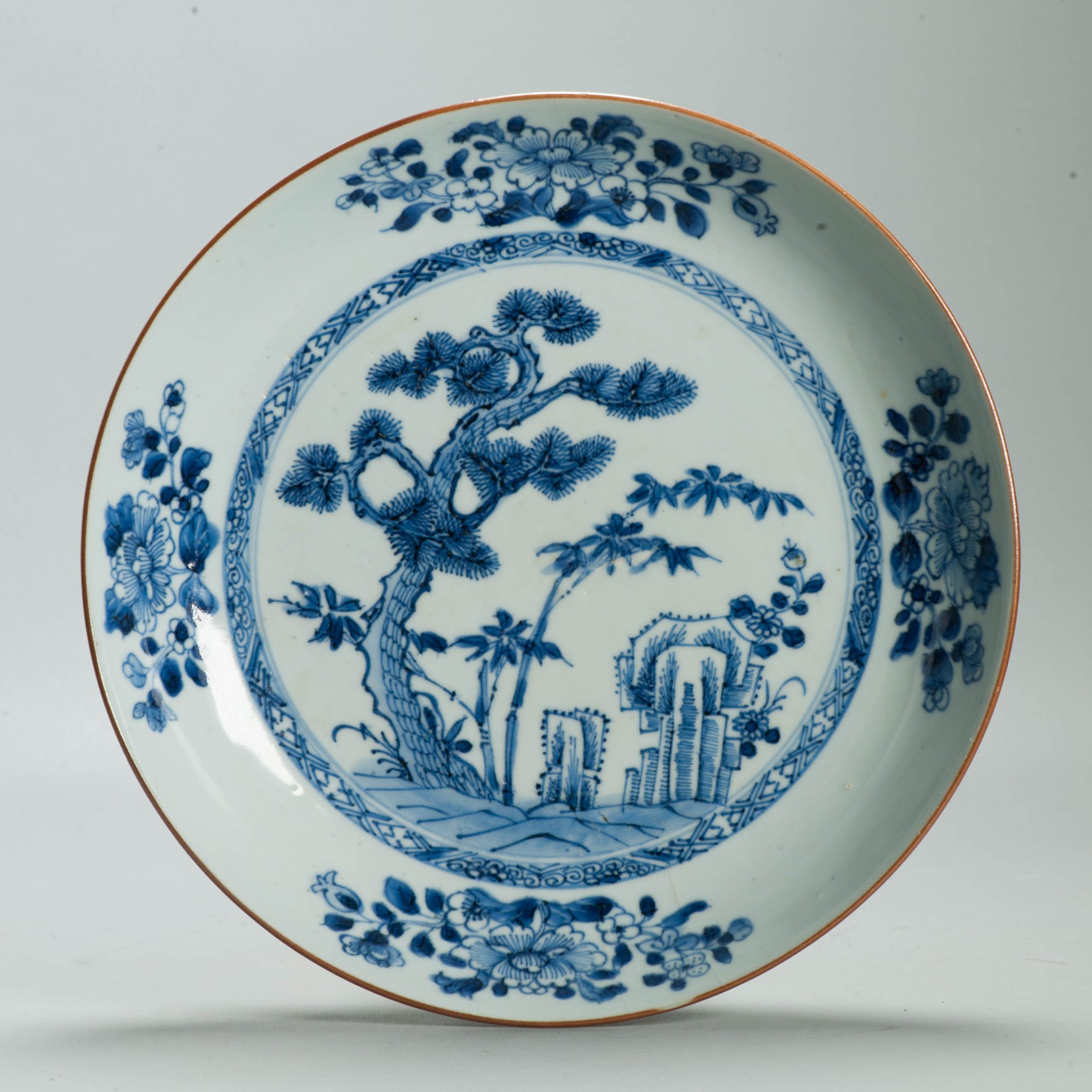 Antique ca 1700 Kangxi Blue and White Floral dish Chinese Porcelain Marked Base - 图片 2
