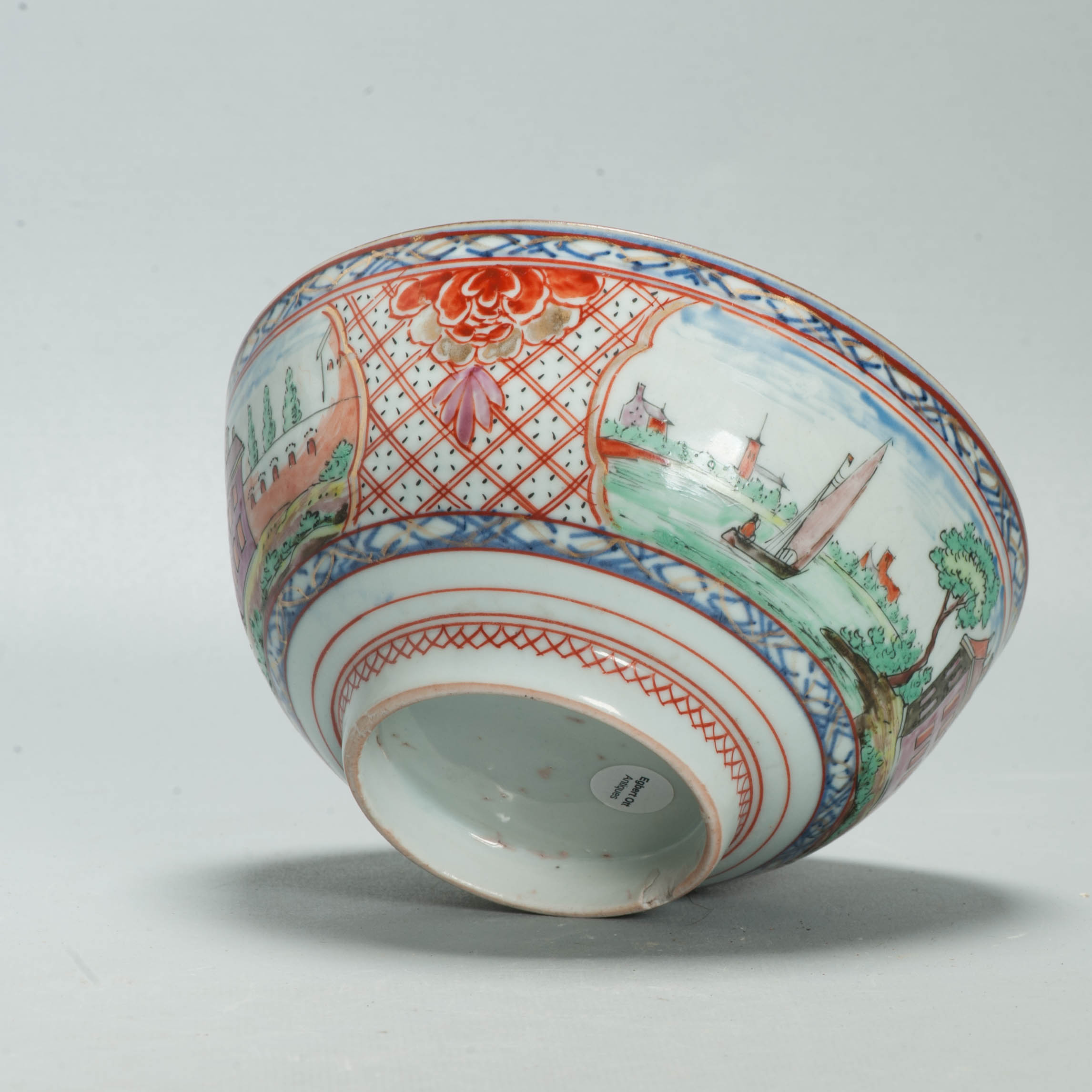 Antique Dutch-decorated Chinese Landscape Topography Bowl, circa 1730-1740 - Image 8