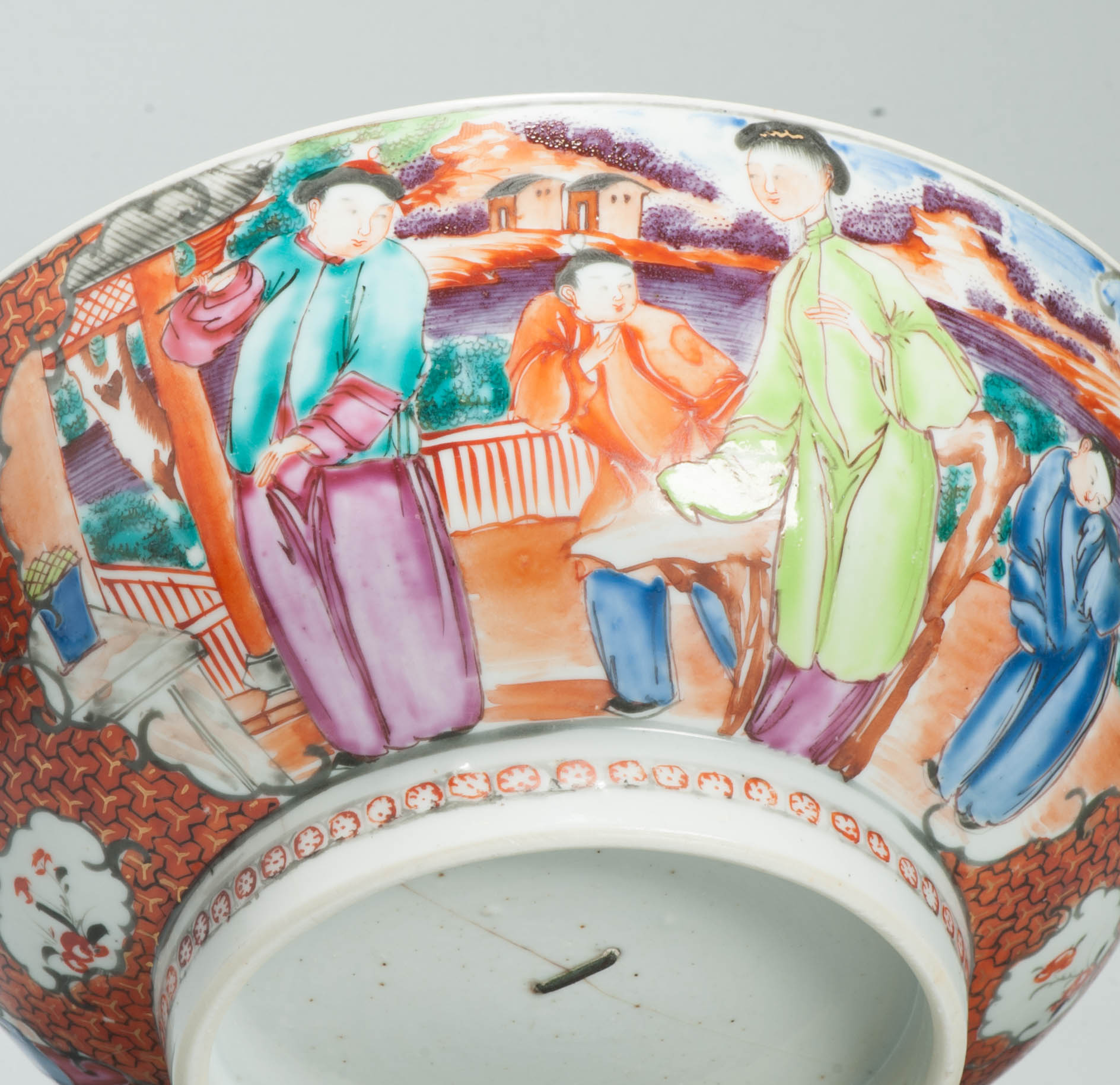 Antique Chinese Qianlong Famille Rose Porcelain Bowl Mandarin Scene 18th Century - Image 8