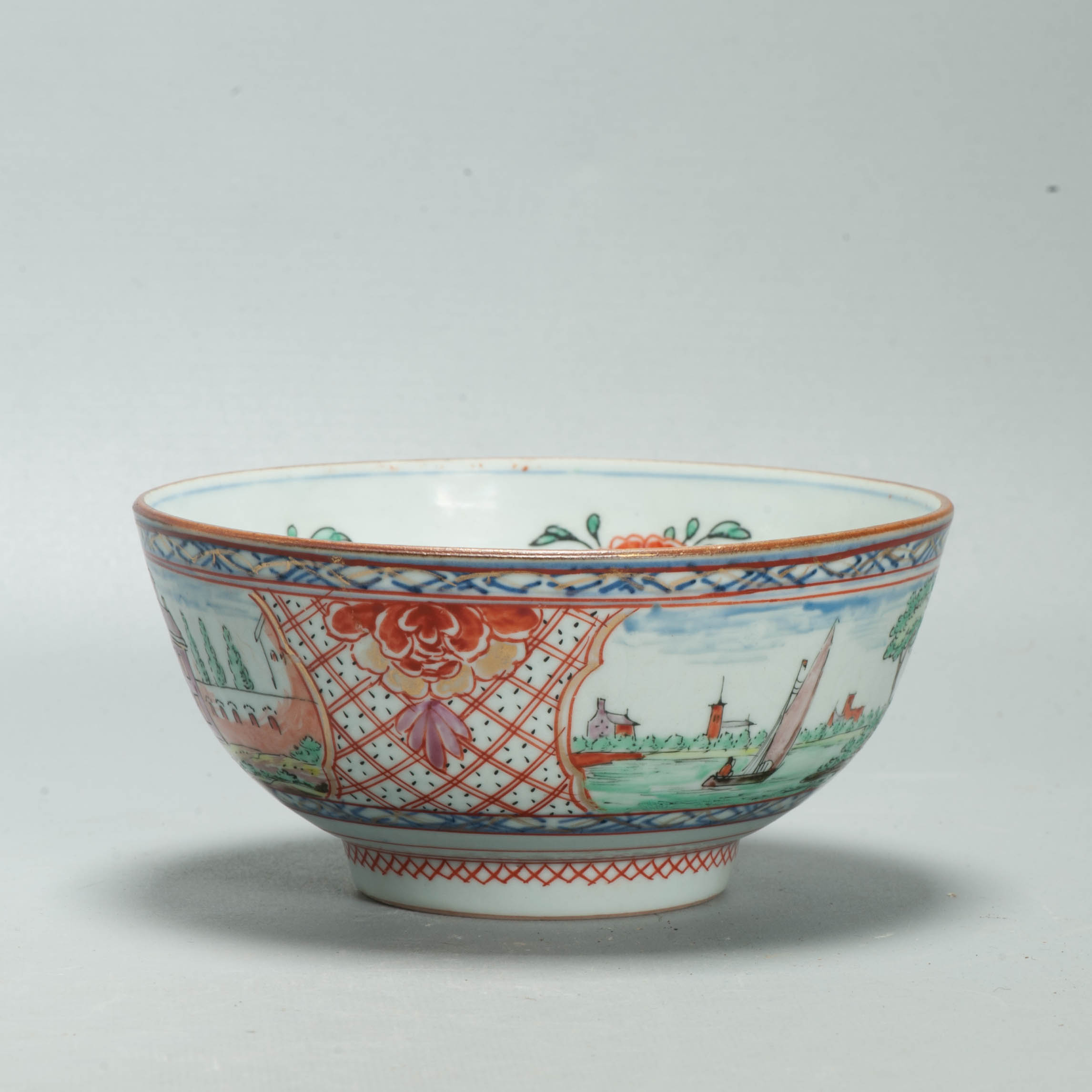 Antique Dutch-decorated Chinese Landscape Topography Bowl, circa 1730-1740 - Image 3