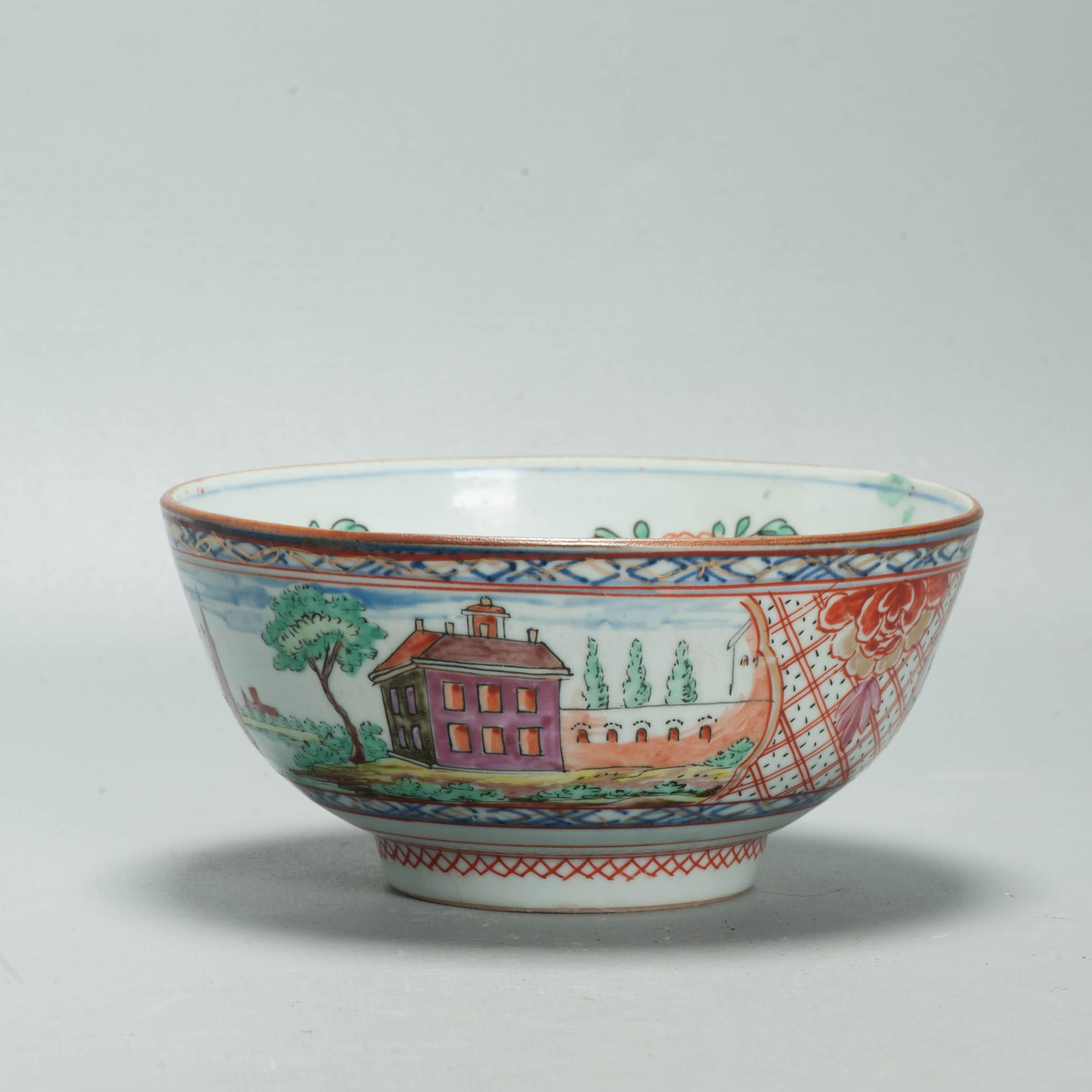 Antique Dutch-decorated Chinese Landscape Topography Bowl, circa 1730-1740 - Image 4