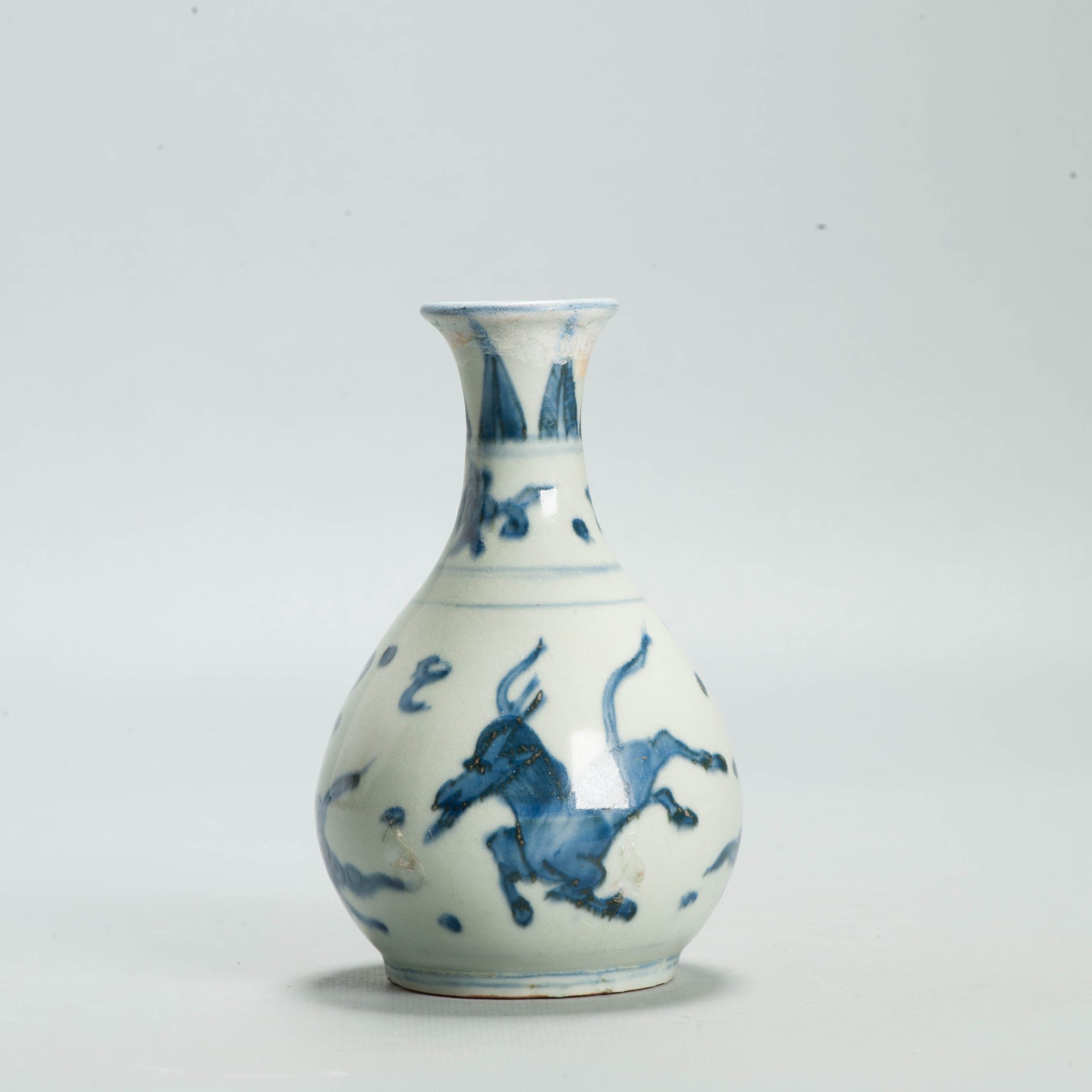 Antique Chinese Ming Blue White Porcelain Bottle Vase Flying Horse 17th C - 图片 9