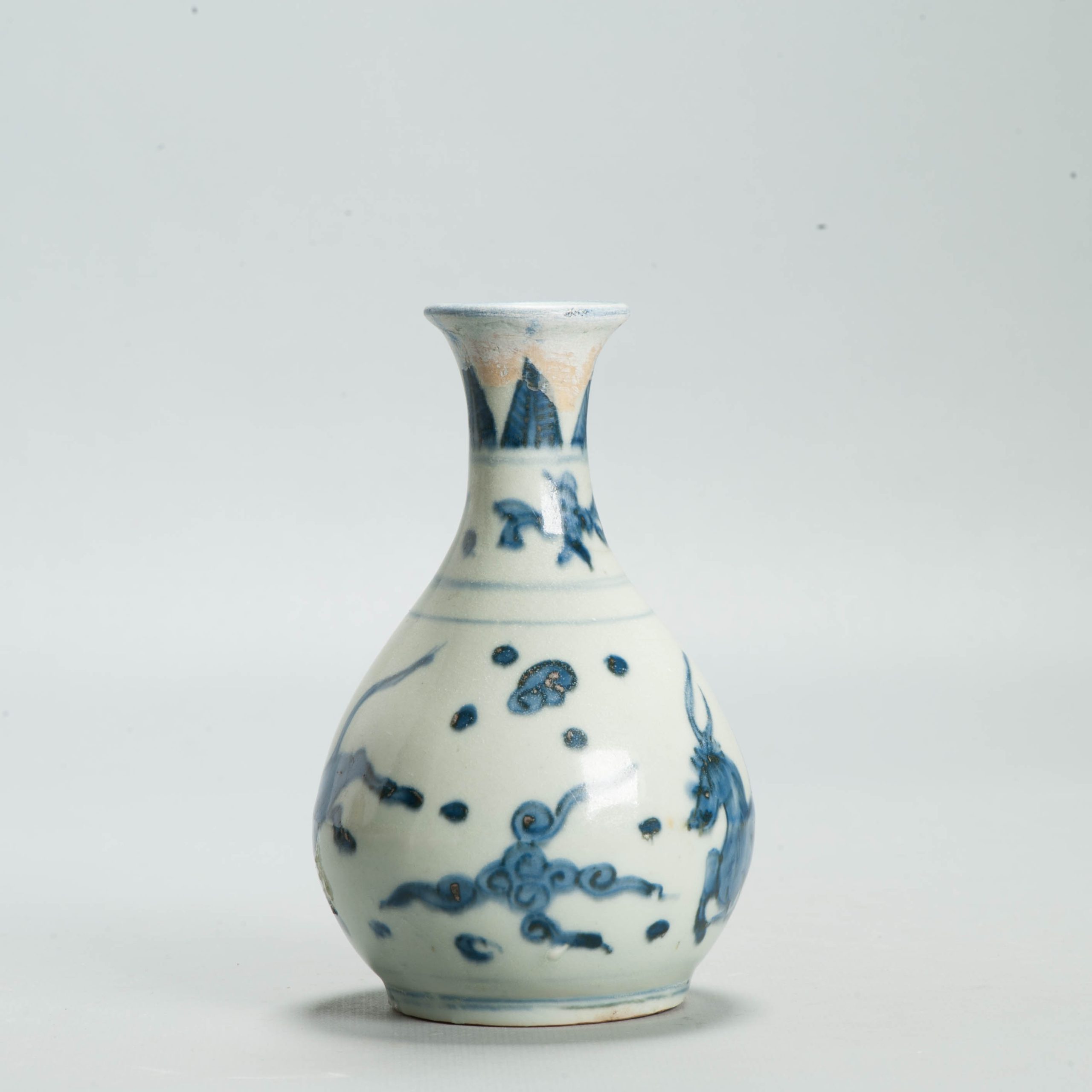 Antique Chinese Ming Blue White Porcelain Bottle Vase Flying Horse 17th C - 图片 4