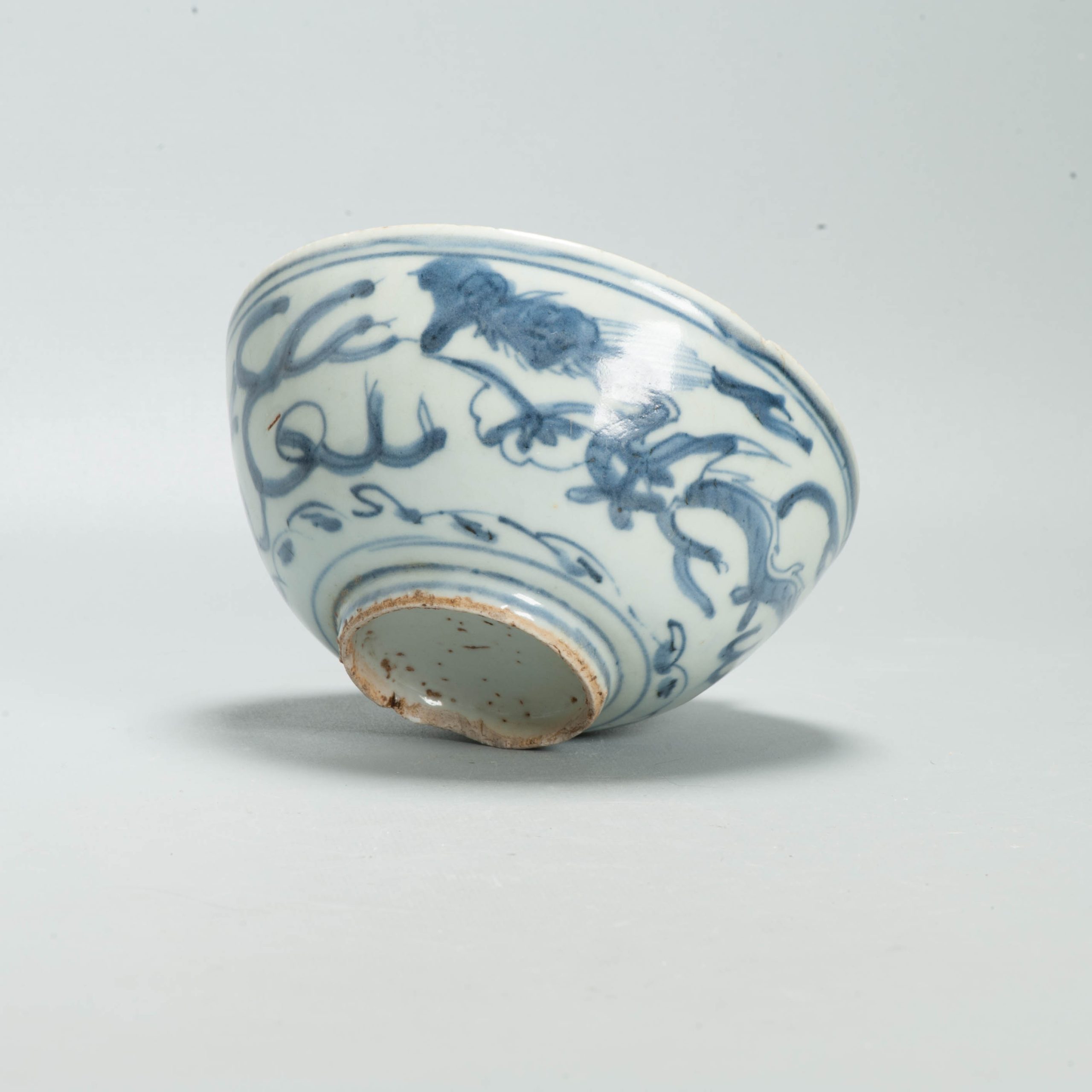Antique Chinese Ming Porcelain Blue White Dragon Bowl Wanli Tianqi Period