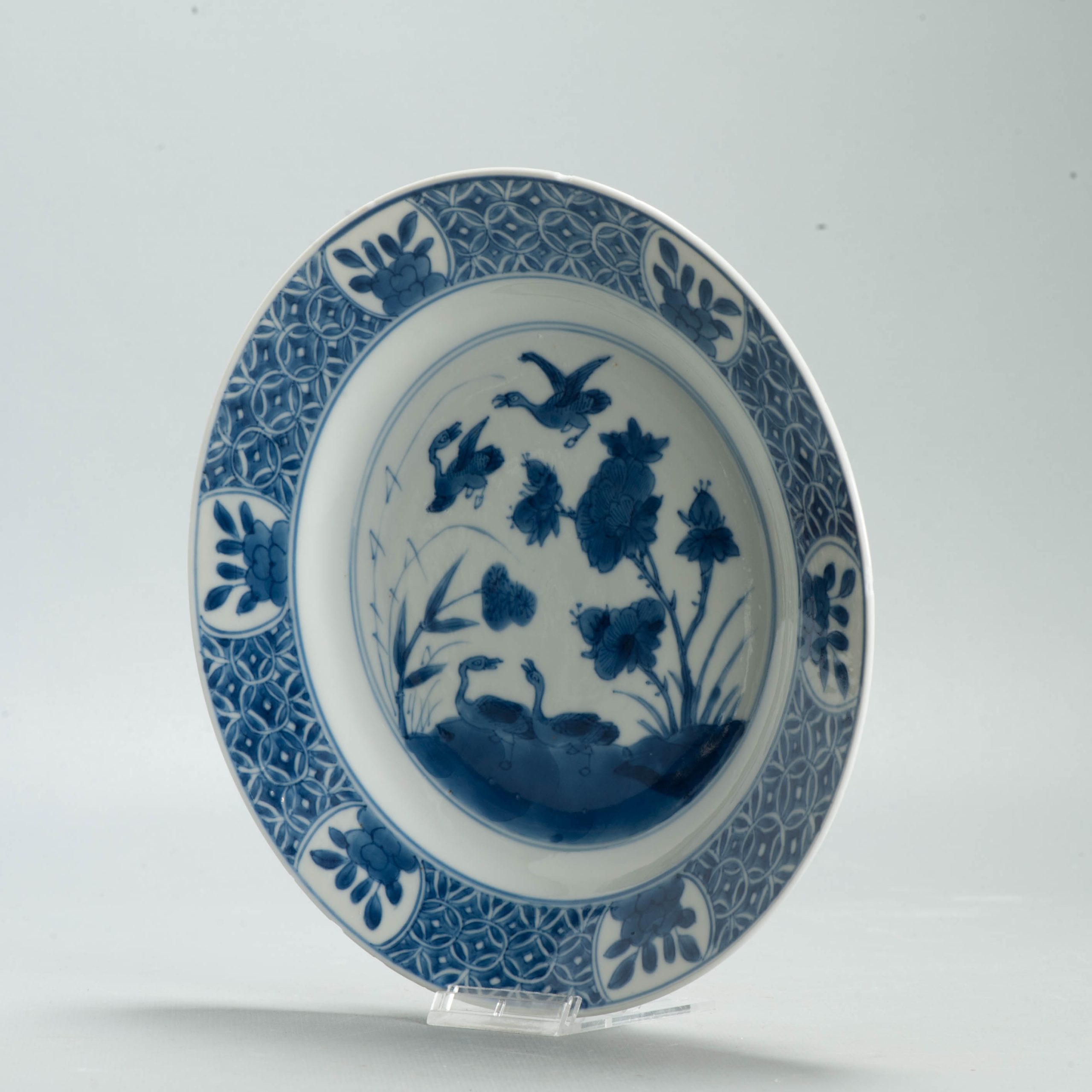 Antique Chinese Kangxi Blue & White Porcelain Dish Ducks Flying c.1700 - 图片 13