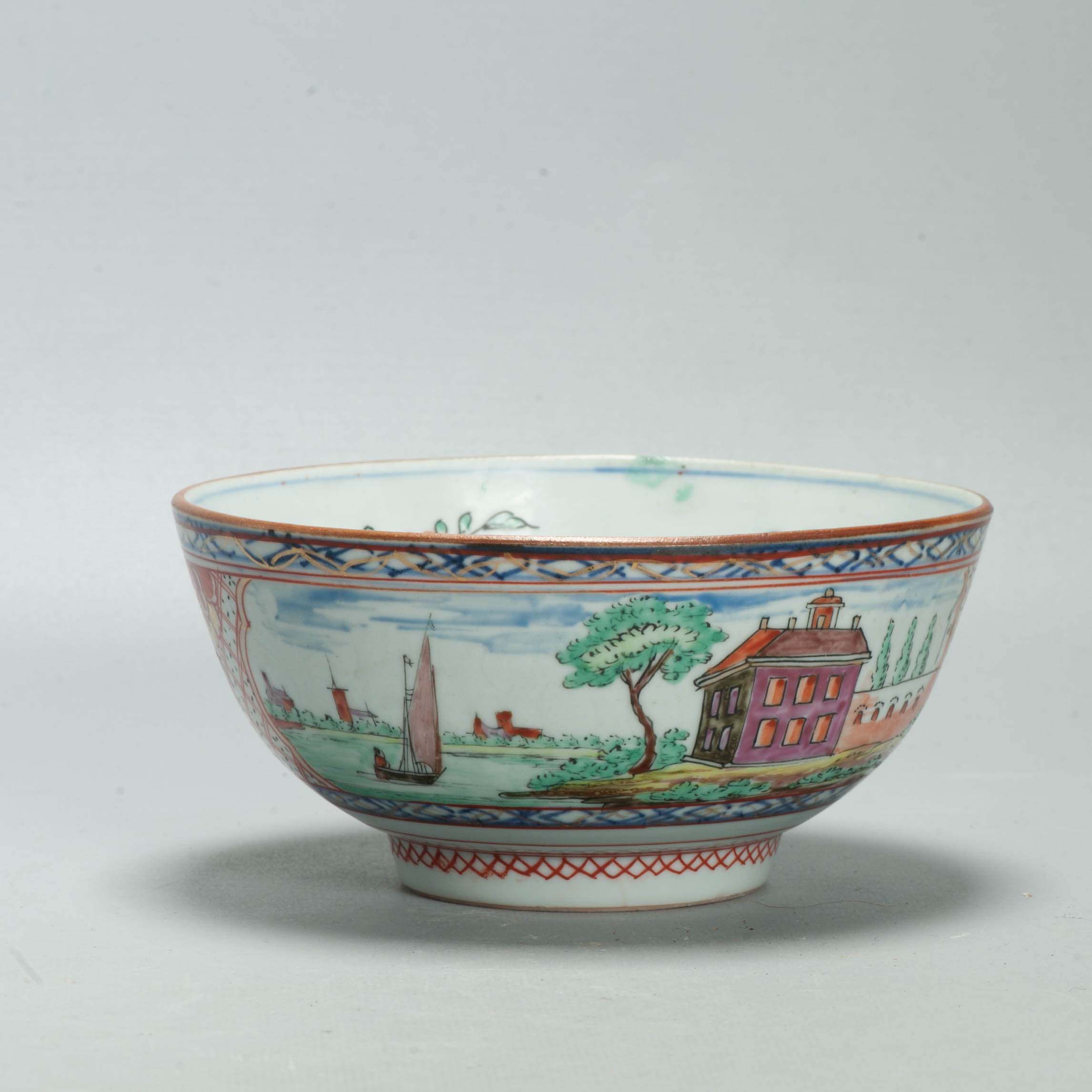 Antique Dutch-decorated Chinese Landscape Topography Bowl, circa 1730-1740 - Image 5