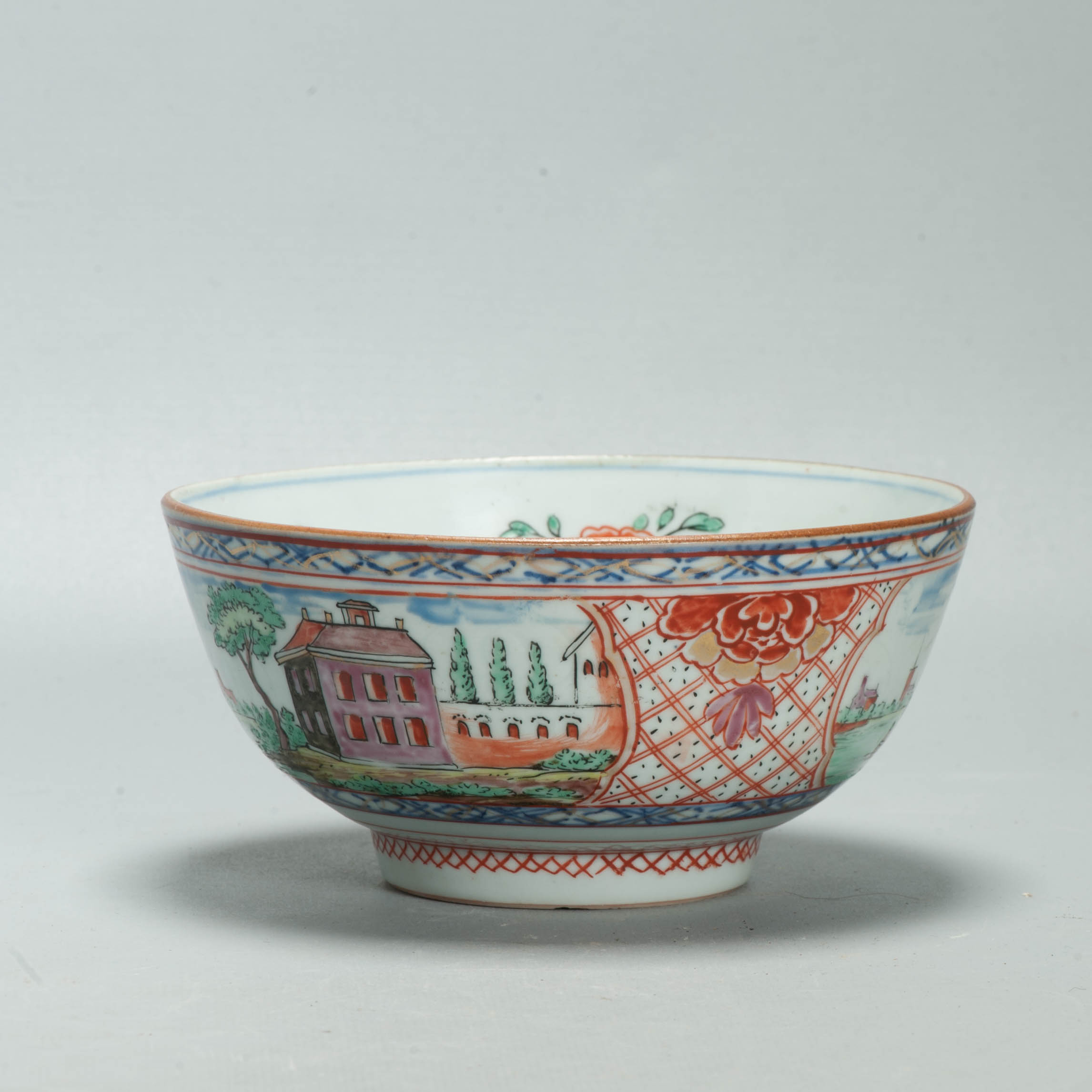 Antique Dutch-decorated Chinese Landscape Topography Bowl, circa 1730-1740 - Image 7