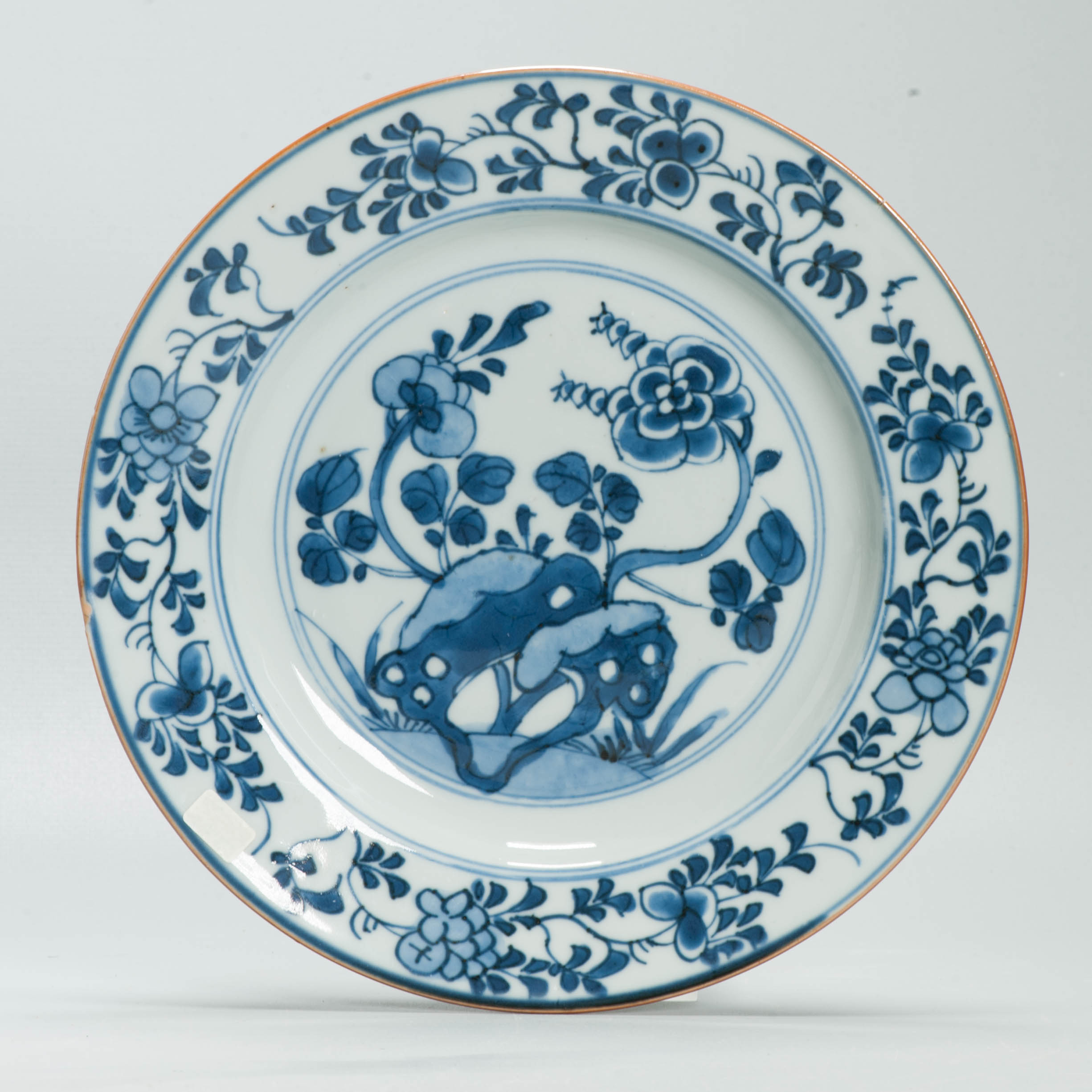 Antique Chinese Kangxi Period Blue White Porcelain Dish Floral Garden Qing - Image 2