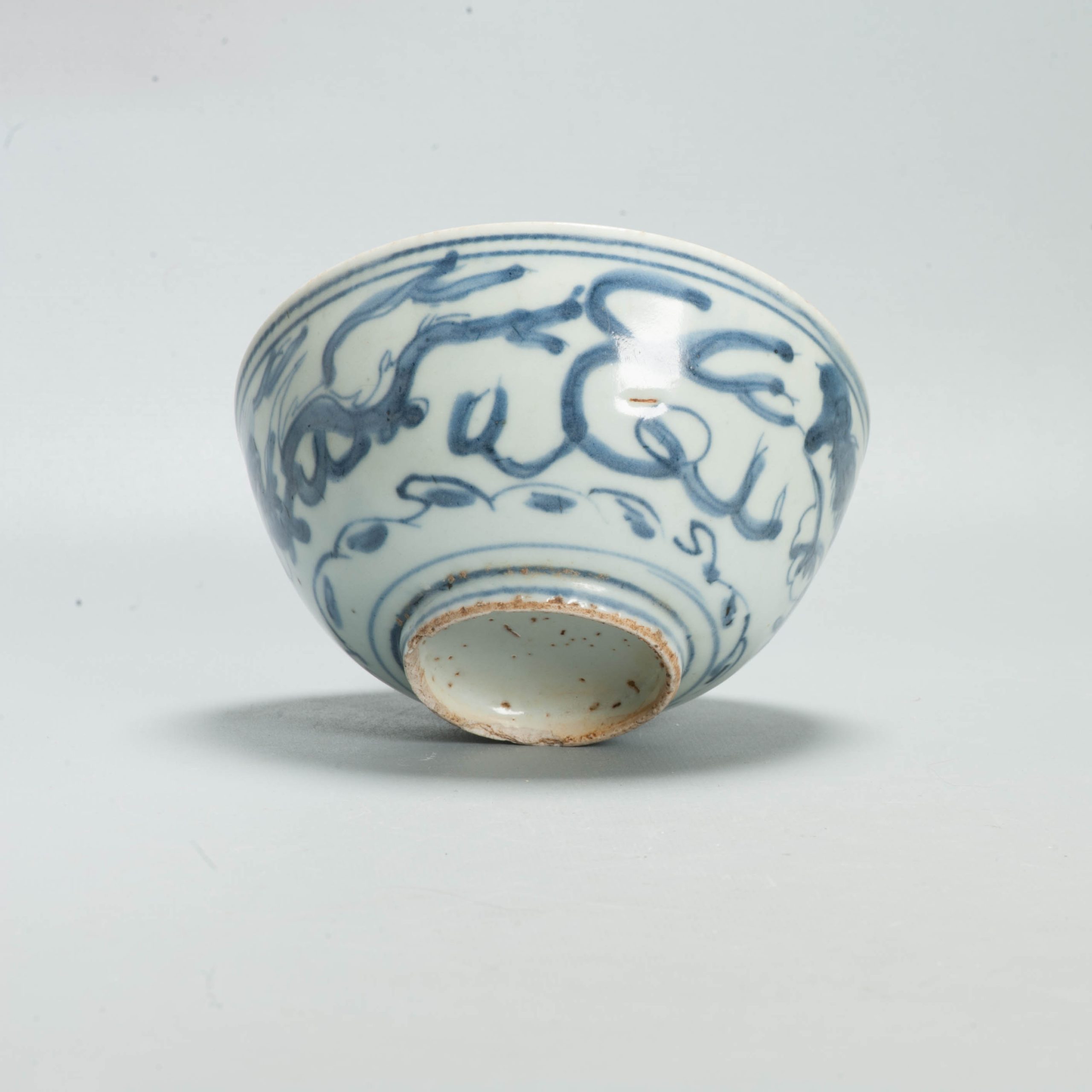 Antique Chinese Ming Porcelain Blue White Dragon Bowl Wanli Tianqi Period - Image 5